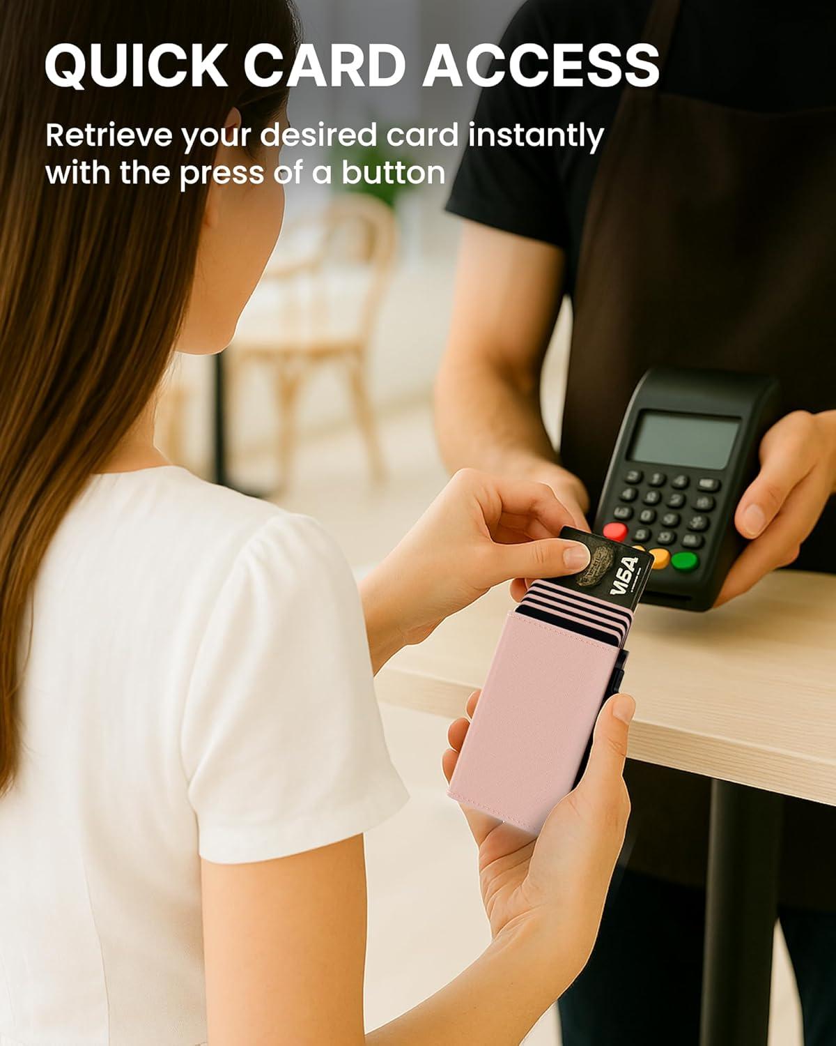 image:imagetypecase Womens Wallet Card Holder Pop Up Card Case Genuine Leather RFID Blocking Slim Minimalist Thin Small Size  914 Card Capacitiy ID Window Cash Pocket Sage GreenBlush Pink