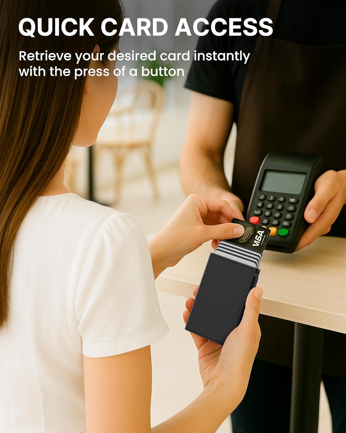 image:imagetypecase Womens Wallet Card Holder Pop Up Card Case Genuine Leather RFID Blocking Slim Minimalist Thin Small Size  914 Card Capacitiy ID Window Cash Pocket Sage GreenOnyx Noir