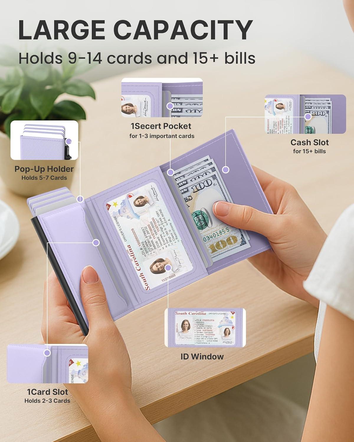 image:imagetypecase Womens Wallet Card Holder Pop Up Card Case Genuine Leather RFID Blocking Slim Minimalist Thin Small Size  914 Card Capacitiy ID Window Cash Pocket Sage GreenAurora Whisper