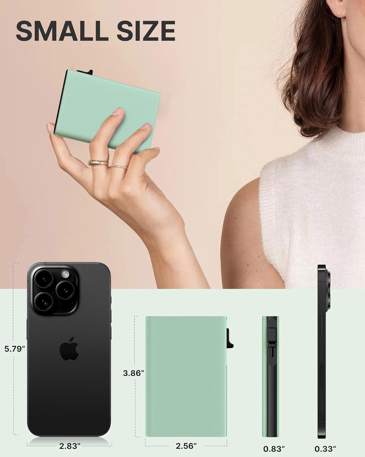image:imagetypecase Womens Wallet Card Holder Pop Up Card Case Genuine Leather RFID Blocking Slim Minimalist Thin Small Size  914 Card Capacitiy ID Window Cash Pocket Sage GreenSage Green