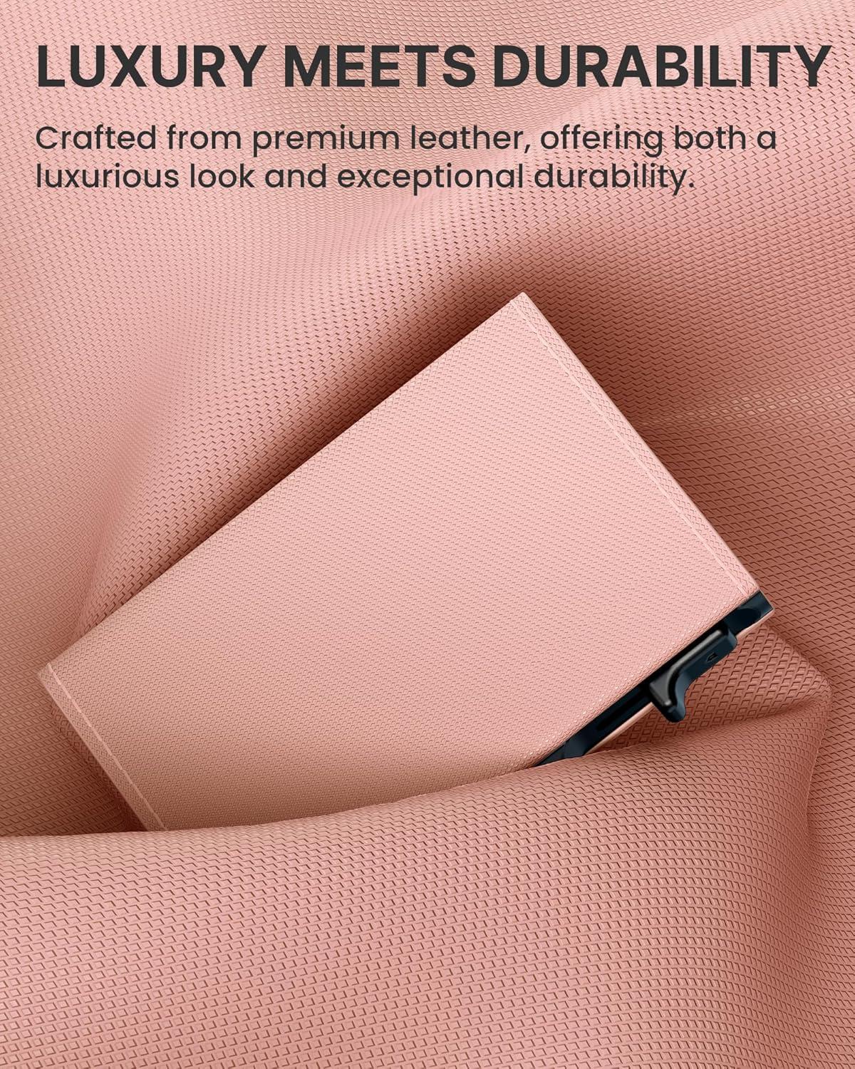 image:imagetypecase Womens Wallet Card Holder Pop Up Card Case Genuine Leather RFID Blocking Slim Minimalist Thin Small Size  914 Card Capacitiy ID Window Cash Pocket Sage GreenBlush Pink