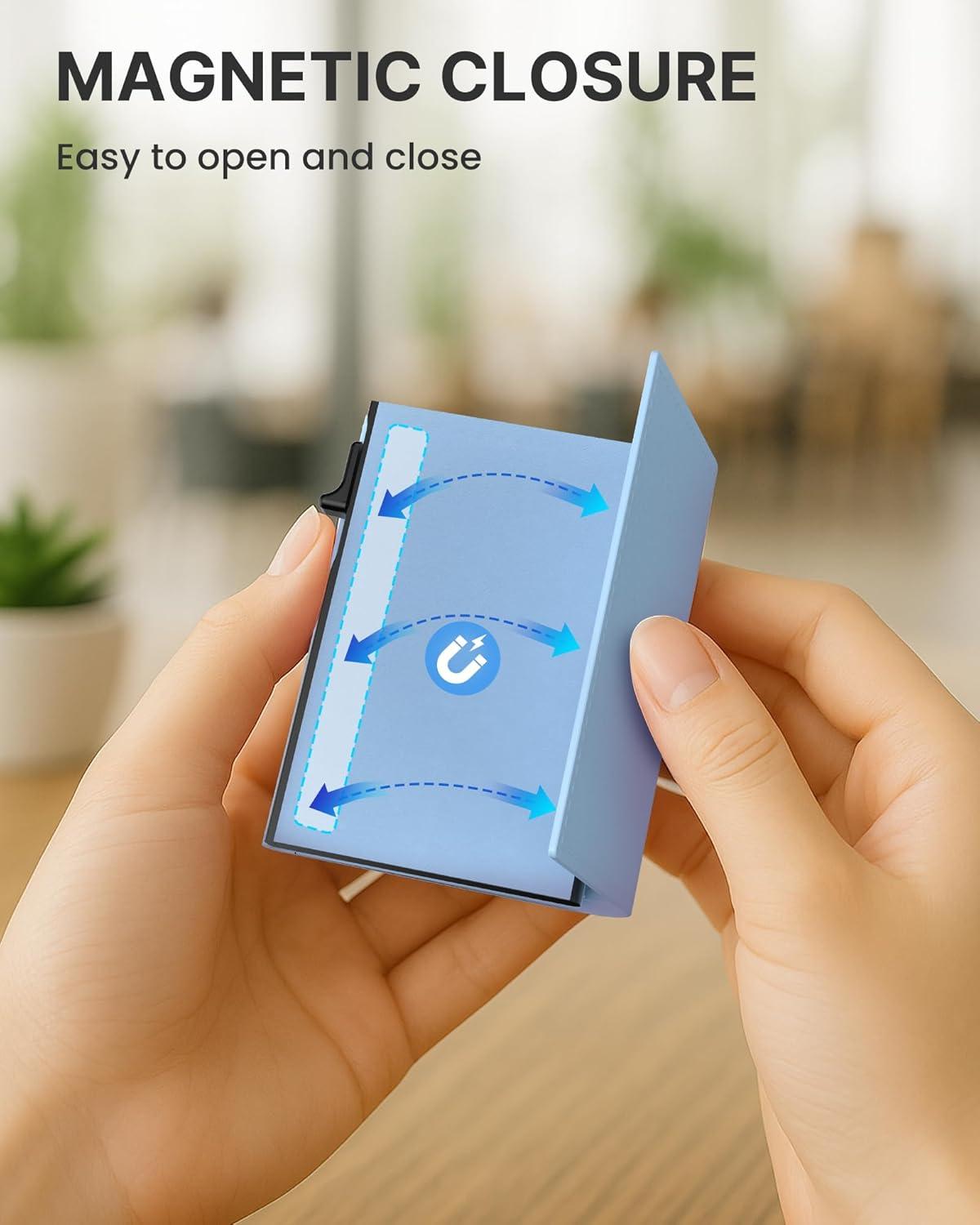 image:imagetypecase Womens Wallet Card Holder Pop Up Card Case Genuine Leather RFID Blocking Slim Minimalist Thin Small Size  914 Card Capacitiy ID Window Cash Pocket Sage GreenSmart Cobalt