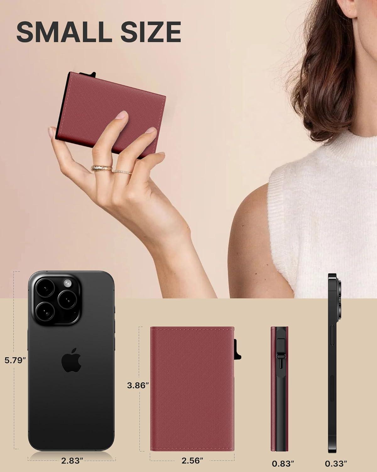 image:imagetypecase Womens Wallet Card Holder Pop Up Card Case Genuine Leather RFID Blocking Slim Minimalist Thin Small Size  914 Card Capacitiy ID Window Cash Pocket Sage GreenMerlot Red