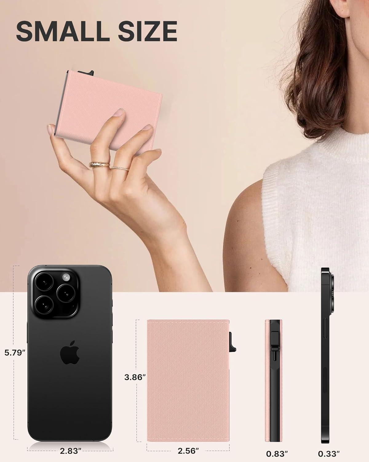 image:imagetypecase Womens Wallet Card Holder Pop Up Card Case Genuine Leather RFID Blocking Slim Minimalist Thin Small Size  914 Card Capacitiy ID Window Cash Pocket Sage GreenBlush Pink