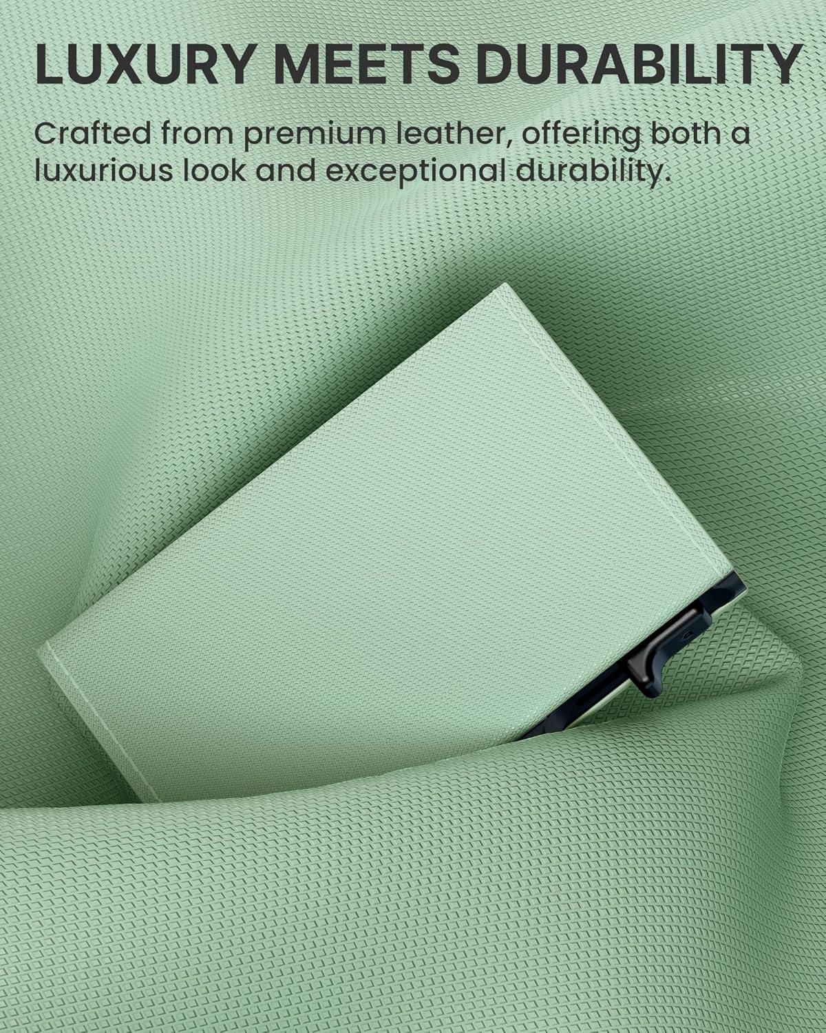 image:imagetypecase Womens Wallet Card Holder Pop Up Card Case Genuine Leather RFID Blocking Slim Minimalist Thin Small Size  914 Card Capacitiy ID Window Cash Pocket Sage GreenSage Green