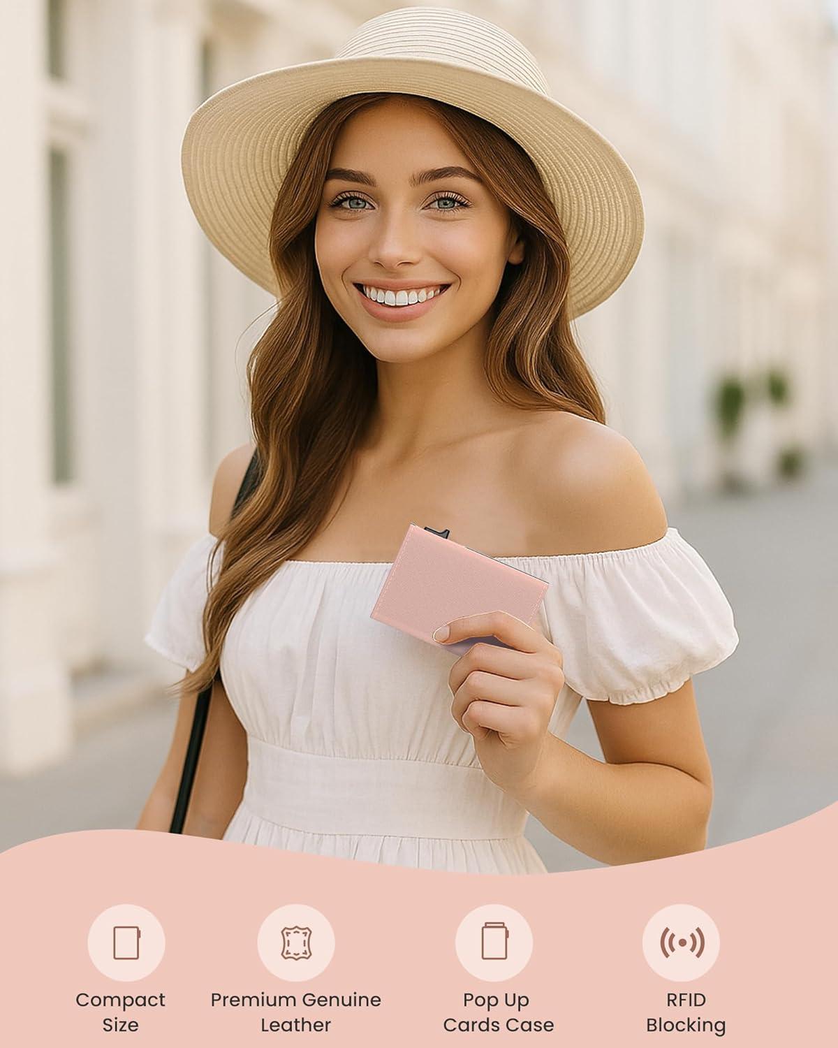 image:imagetypecase Womens Wallet Card Holder Pop Up Card Case Genuine Leather RFID Blocking Slim Minimalist Thin Small Size  914 Card Capacitiy ID Window Cash Pocket Sage GreenBlush Pink