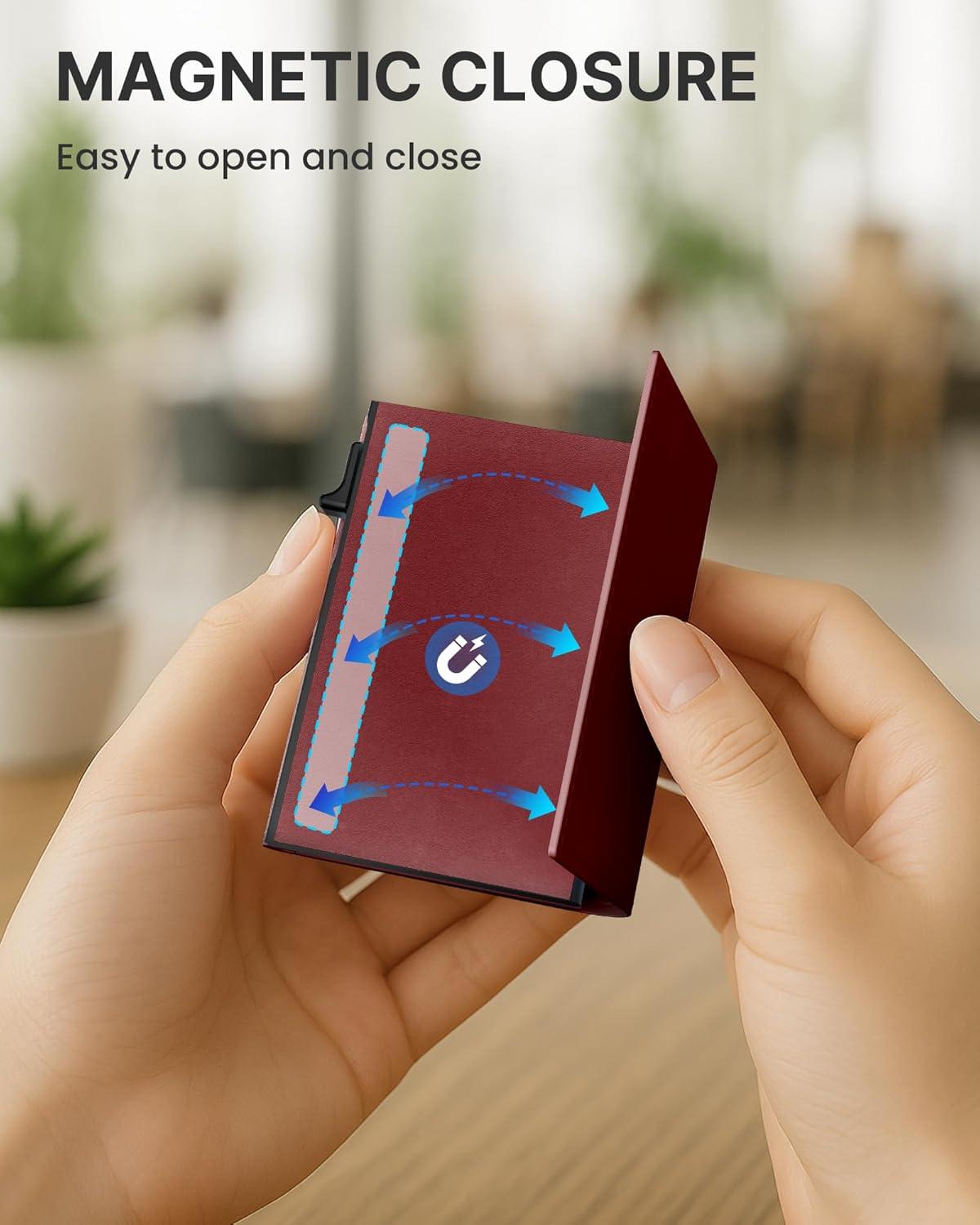 image:imagetypecase Womens Wallet Card Holder Pop Up Card Case Genuine Leather RFID Blocking Slim Minimalist Thin Small Size  914 Card Capacitiy ID Window Cash Pocket Sage GreenMerlot Red