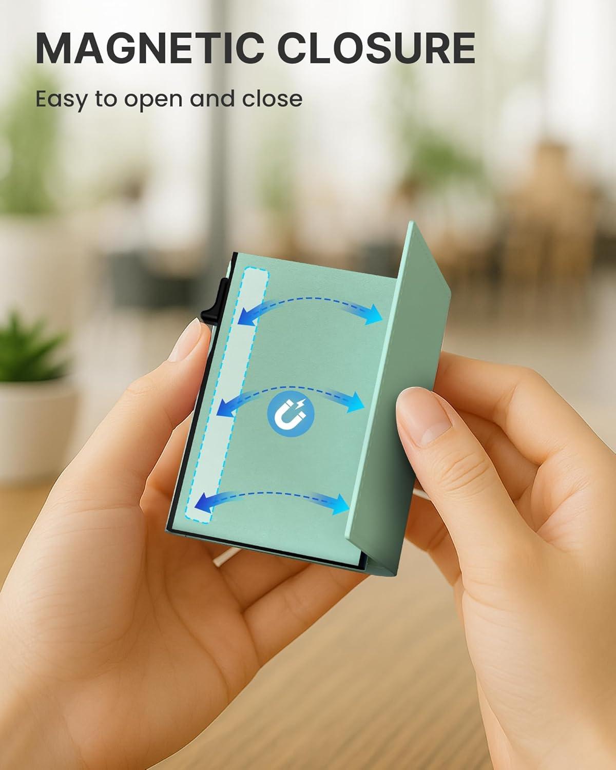 image:imagetypecase Womens Wallet Card Holder Pop Up Card Case Genuine Leather RFID Blocking Slim Minimalist Thin Small Size  914 Card Capacitiy ID Window Cash Pocket Sage GreenSage Green