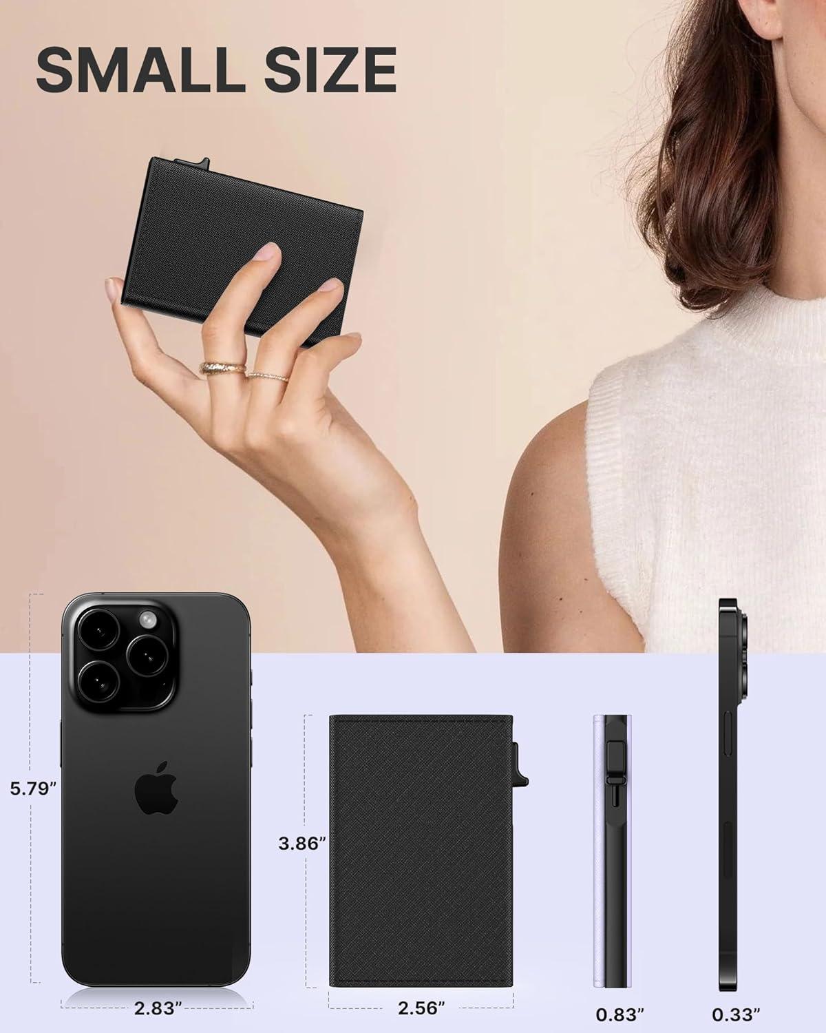 image:imagetypecase Womens Wallet Card Holder Pop Up Card Case Genuine Leather RFID Blocking Slim Minimalist Thin Small Size  914 Card Capacitiy ID Window Cash Pocket Sage GreenOnyx Noir