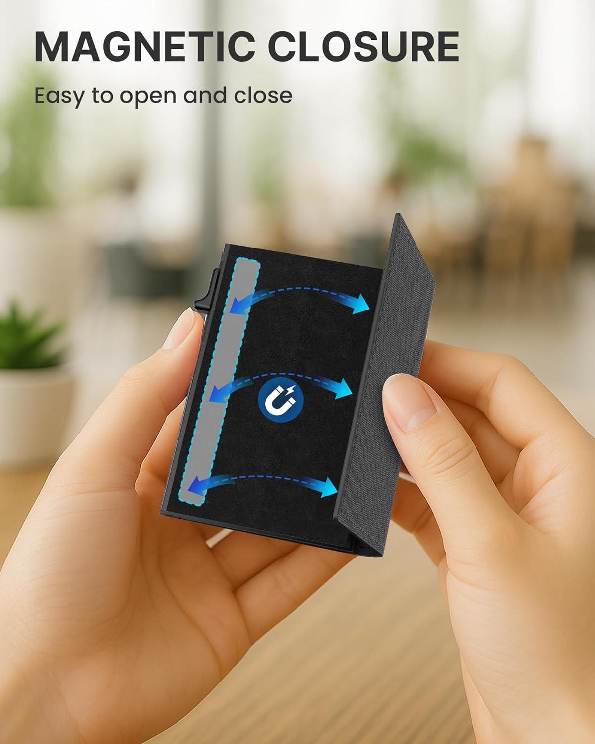 image:imagetypecase Womens Wallet Card Holder Pop Up Card Case Genuine Leather RFID Blocking Slim Minimalist Thin Small Size  914 Card Capacitiy ID Window Cash Pocket Sage GreenOnyx Noir