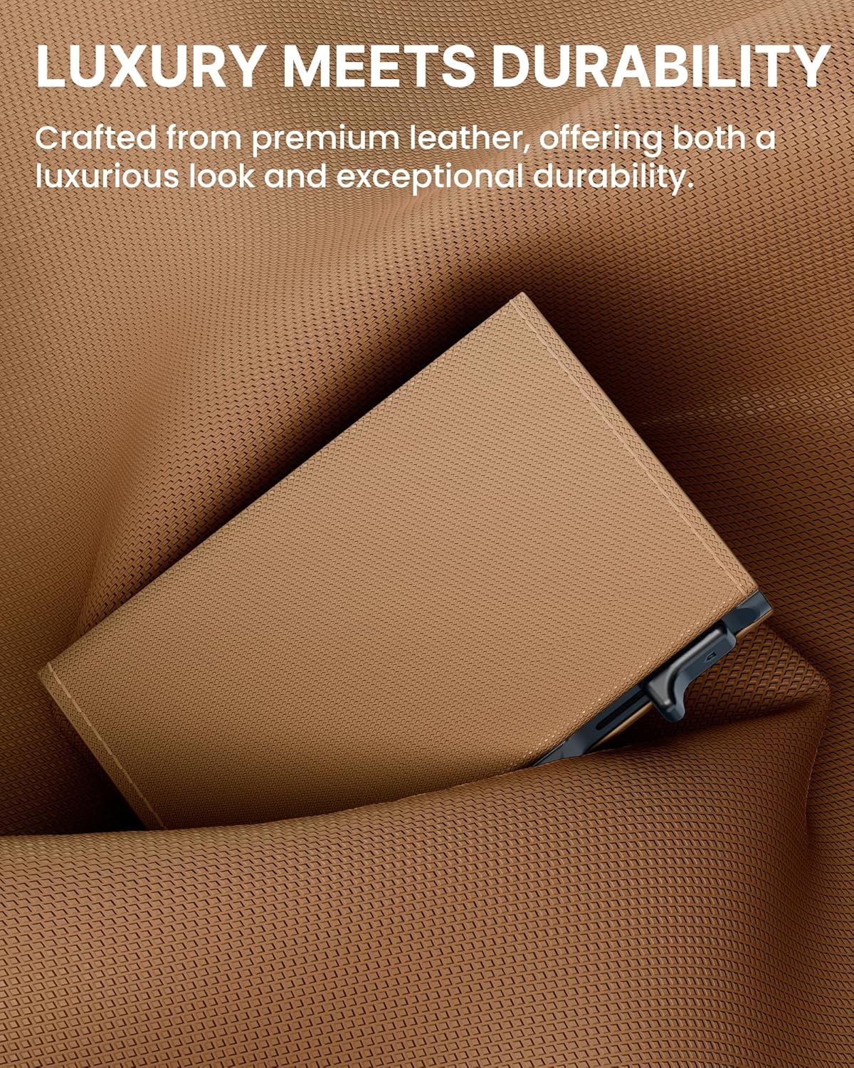 image:imagetypecase Womens Wallet Card Holder Pop Up Card Case Genuine Leather RFID Blocking Slim Minimalist Thin Small Size  914 Card Capacitiy ID Window Cash Pocket Sage GreenCaramel Tan