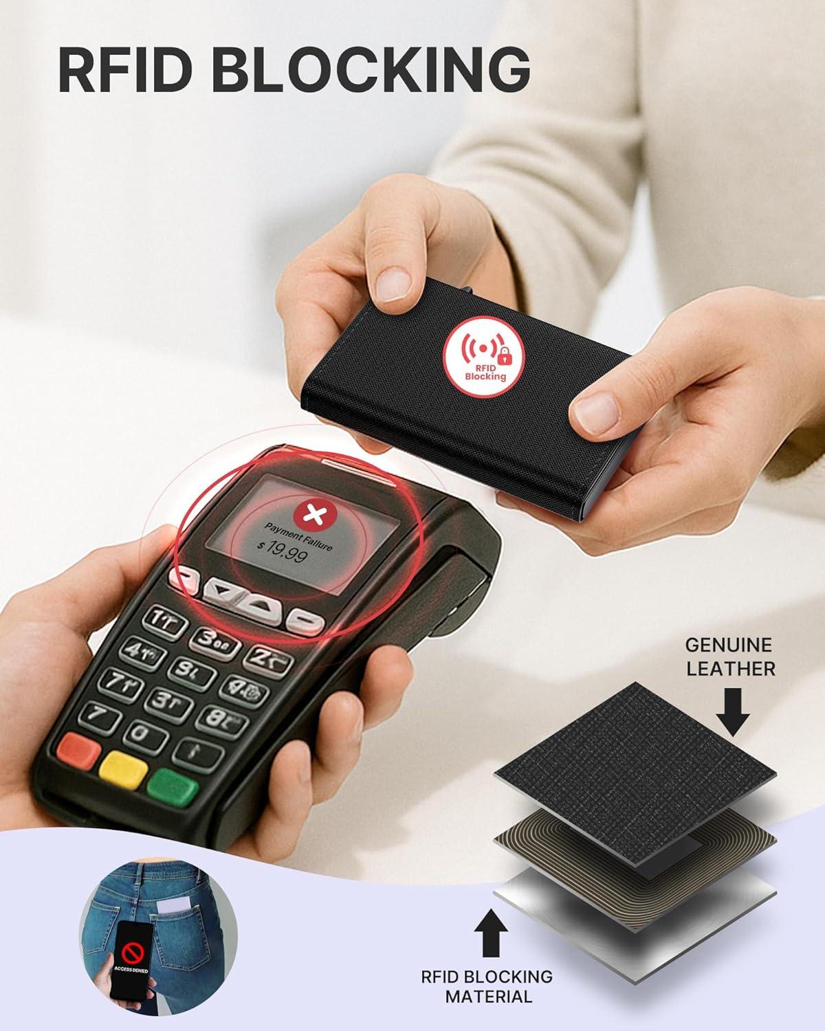 image:imagetypecase Womens Wallet Card Holder Pop Up Card Case Genuine Leather RFID Blocking Slim Minimalist Thin Small Size  914 Card Capacitiy ID Window Cash Pocket Sage GreenOnyx Noir