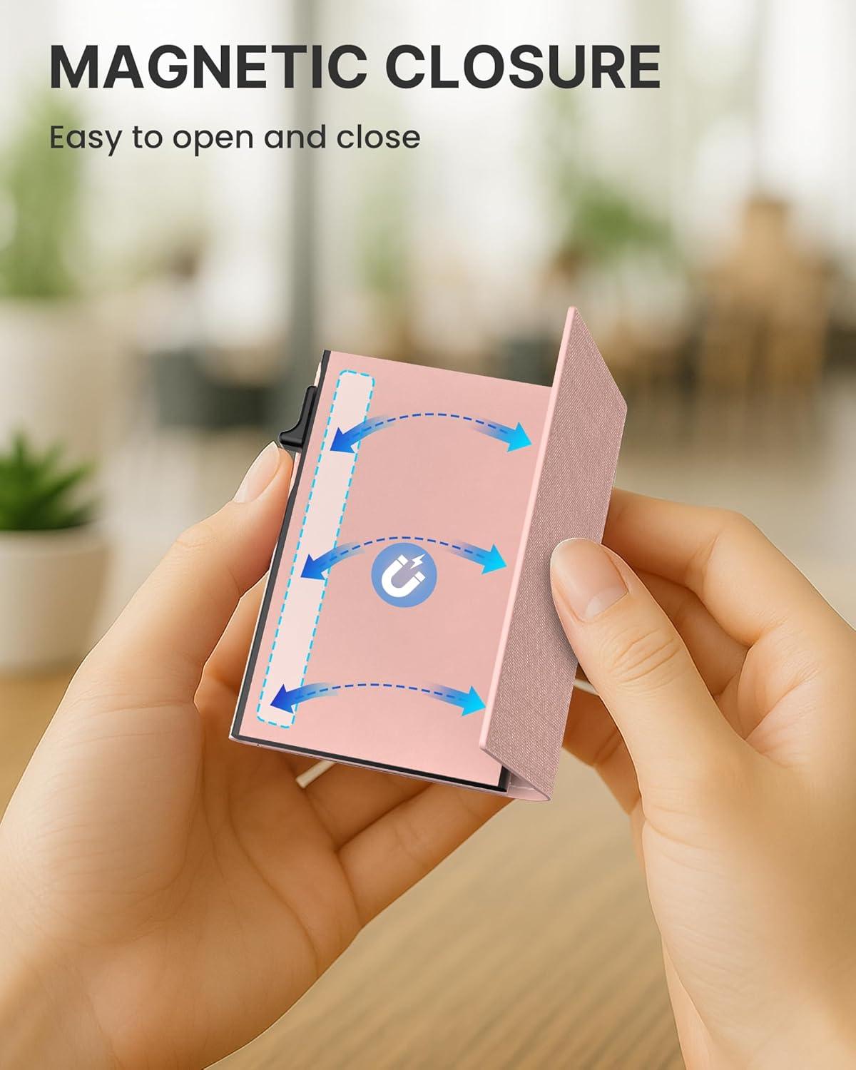 image:imagetypecase Womens Wallet Card Holder Pop Up Card Case Genuine Leather RFID Blocking Slim Minimalist Thin Small Size  914 Card Capacitiy ID Window Cash Pocket Sage GreenBlush Pink