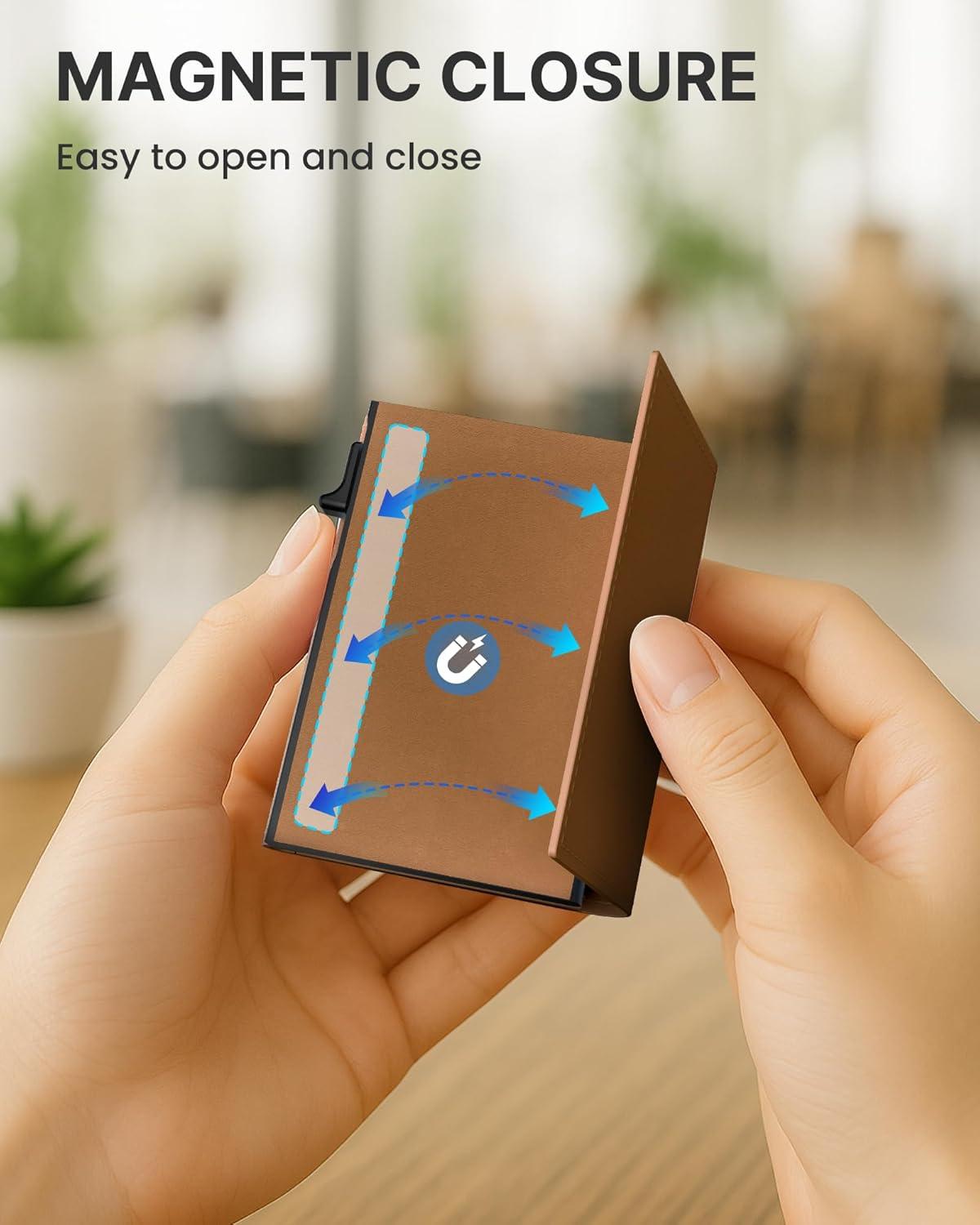 image:imagetypecase Womens Wallet Card Holder Pop Up Card Case Genuine Leather RFID Blocking Slim Minimalist Thin Small Size  914 Card Capacitiy ID Window Cash Pocket Sage GreenCaramel Tan