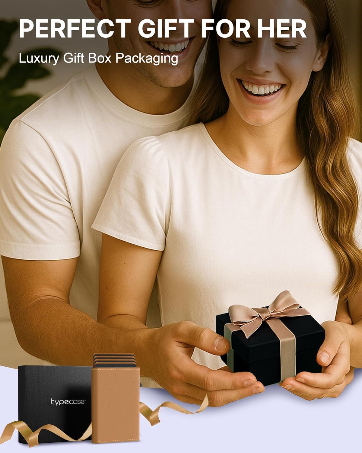 image:imagetypecase Womens Wallet Card Holder Pop Up Card Case Genuine Leather RFID Blocking Slim Minimalist Thin Small Size  914 Card Capacitiy ID Window Cash Pocket Sage GreenCaramel Tan