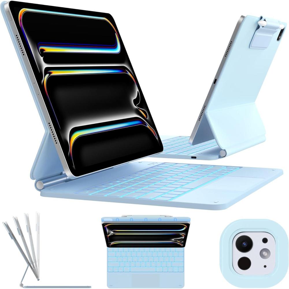 image:imagetypecase Edge Keyboard Case for iPad Air 11inchM4M3M2 202620252024 iPad Pro 11 4th3rd2nd1st Gen amp iPad Air 109 54th Gen MultiTouch Trackpad 11Color Backlight RaspberryLight Blue