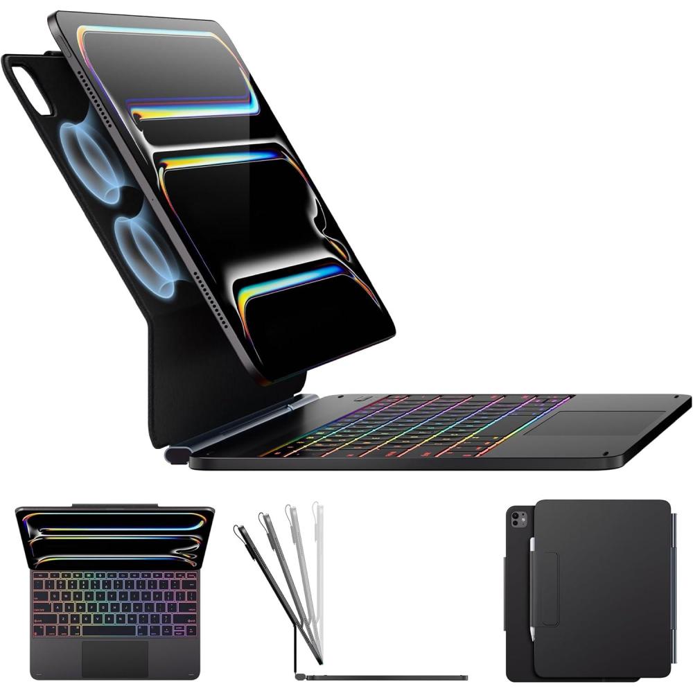 image:imagetypecase Edge Keyboard Case for iPad Air 11inchM4M3M2 202620252024 iPad Pro 11 4th3rd2nd1st Gen amp iPad Air 109 54th Gen MultiTouch Trackpad 11Color Backlight RaspberrySpace Black