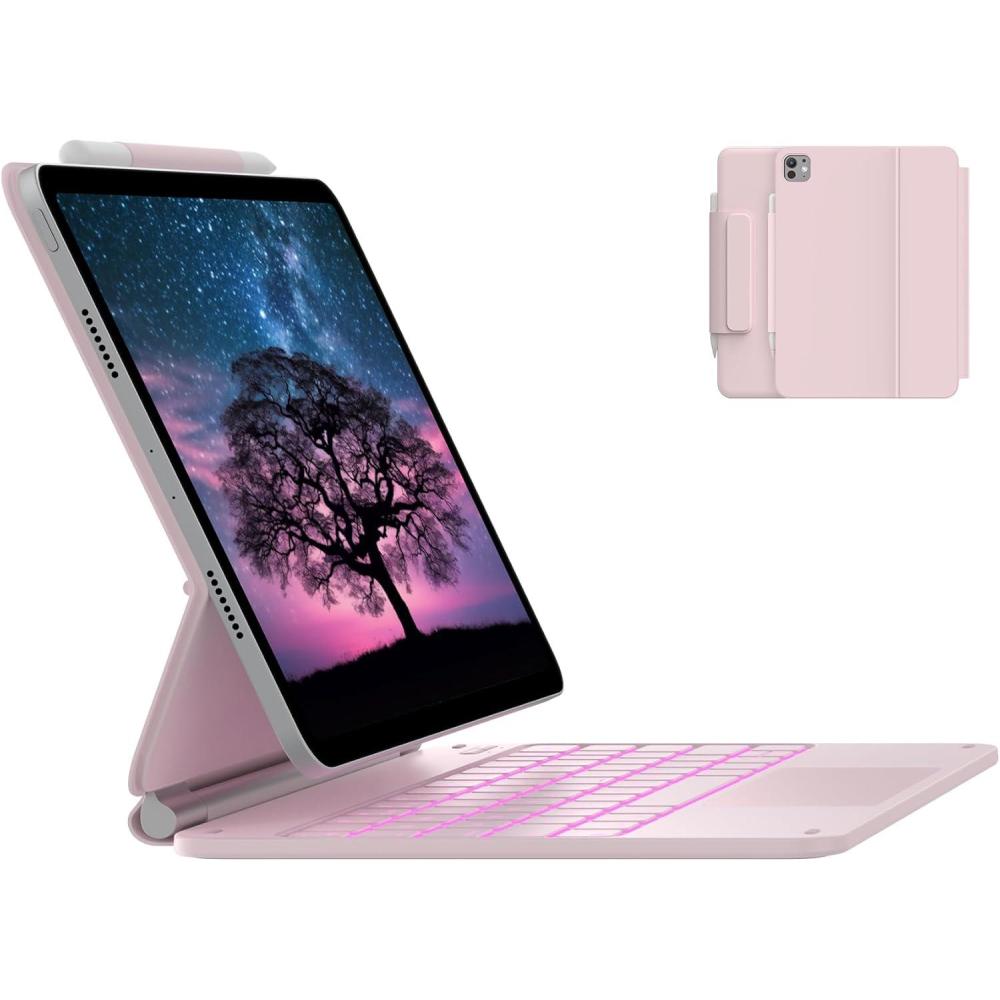 image:imagetypecase Edge Keyboard Case for iPad Air 11inchM4M3M2 202620252024 iPad Pro 11 4th3rd2nd1st Gen amp iPad Air 109 54th Gen MultiTouch Trackpad 11Color Backlight RaspberryPink