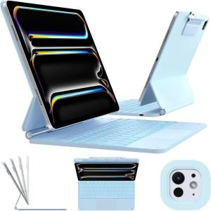 typecase Edge Keyboard Case for iPad Air 11-inch(M4/M3/M2, 2026/2025/2024), iPad Pro 11″ (4th/3rd/2nd/1st Gen) & iPad Air 10.9″ 5/4th Gen, Multi-Touch Trackpad, 11-Color Backlight, Raspberry(Light Blue)