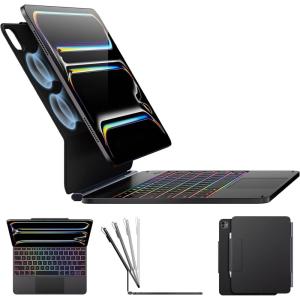typecase Edge Keyboard Case for iPad Air 11-inch(M4/M3/M2, 2026/2025/2024), iPad Pro 11″ (4th/3rd/2nd/1st Gen) & iPad Air 10.9″ 5/4th Gen, Multi-Touch Trackpad, 11-Color Backlight, Raspberry(Space Black)