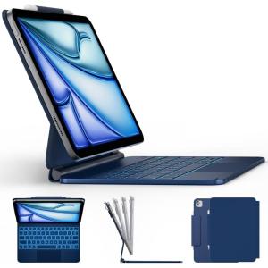typecase Edge Keyboard Case for iPad Air 11-inch(M4/M3/M2, 2026/2025/2024), iPad Pro 11″ (4th/3rd/2nd/1st Gen) & iPad Air 10.9″ 5/4th Gen, Multi-Touch Trackpad, 11-Color Backlight, Raspberry(Pacific Blue)
