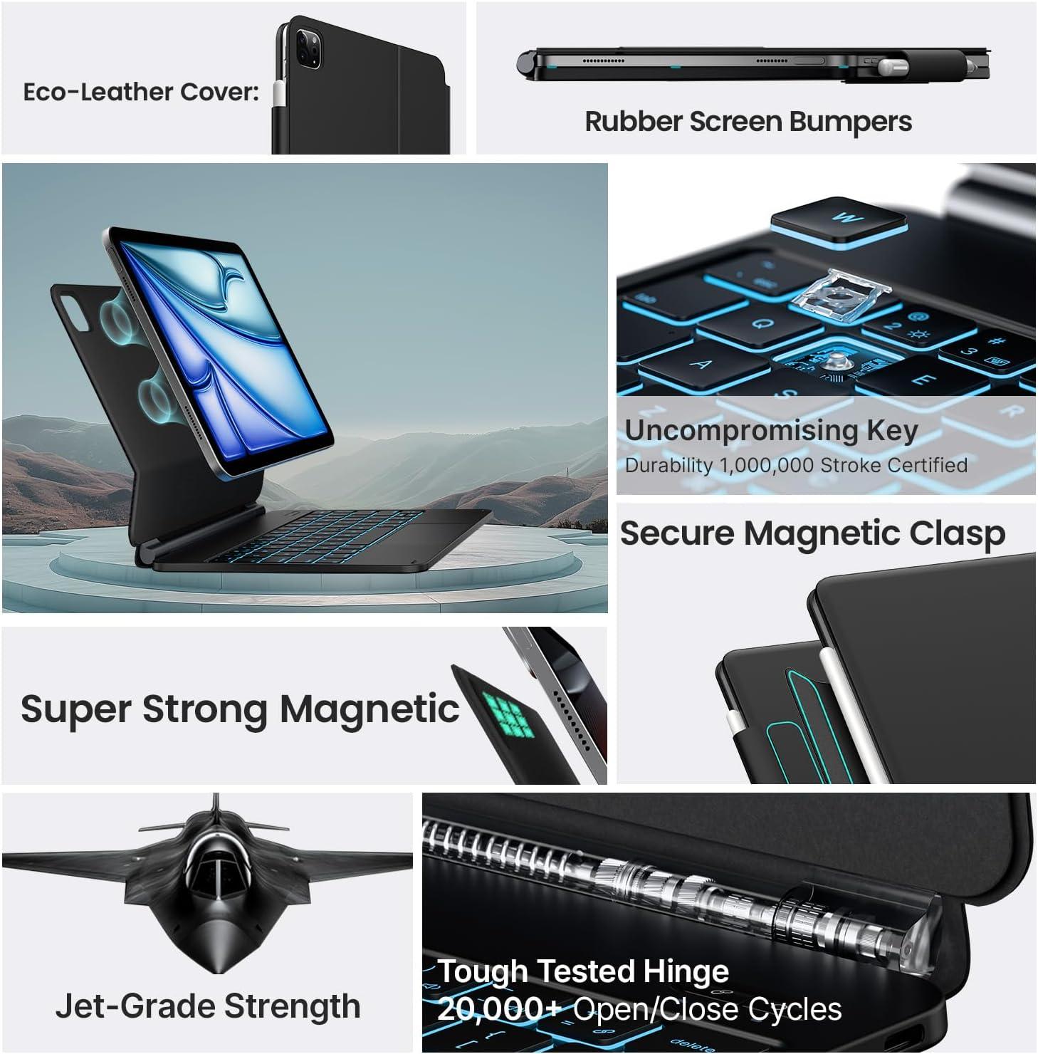 image:imagetypecase Edge Keyboard Case for iPad Air 11inchM4M3M2 202620252024 iPad Pro 11 4th3rd2nd1st Gen amp iPad Air 109 54th Gen MultiTouch Trackpad 11Color Backlight RaspberryBlack