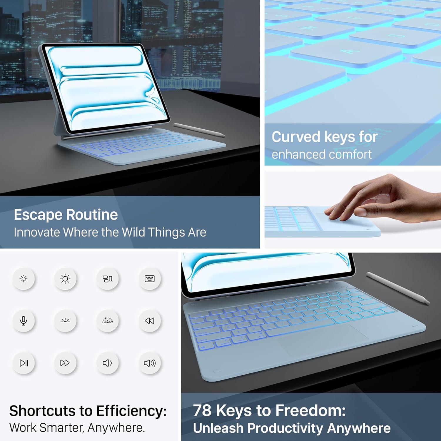 image:imagetypecase Edge Keyboard Case for iPad Air 11inchM4M3M2 202620252024 iPad Pro 11 4th3rd2nd1st Gen amp iPad Air 109 54th Gen MultiTouch Trackpad 11Color Backlight RaspberryLight Blue