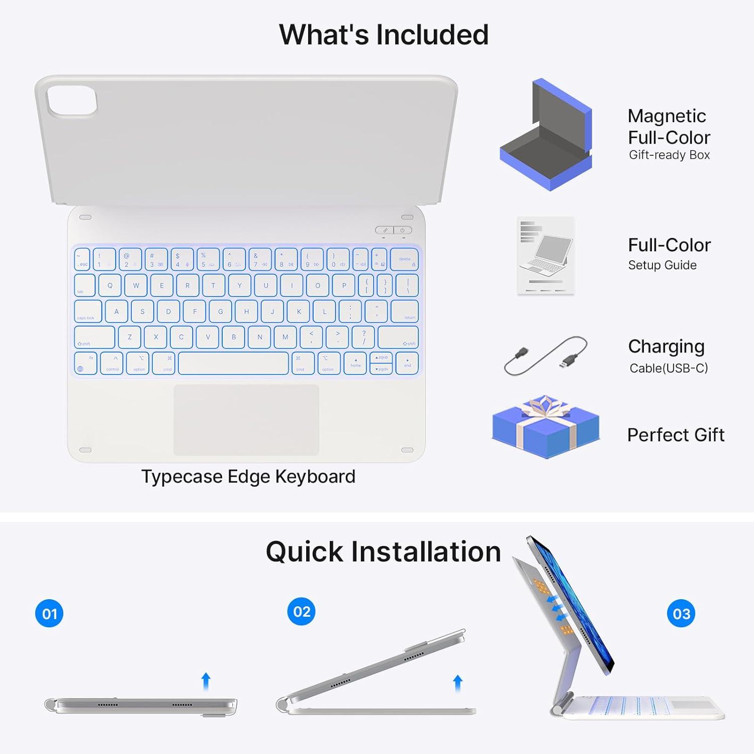 image:imagetypecase Edge Keyboard Case for iPad Air 11inchM4M3M2 202620252024 iPad Pro 11 4th3rd2nd1st Gen amp iPad Air 109 54th Gen MultiTouch Trackpad 11Color Backlight RaspberryWhite