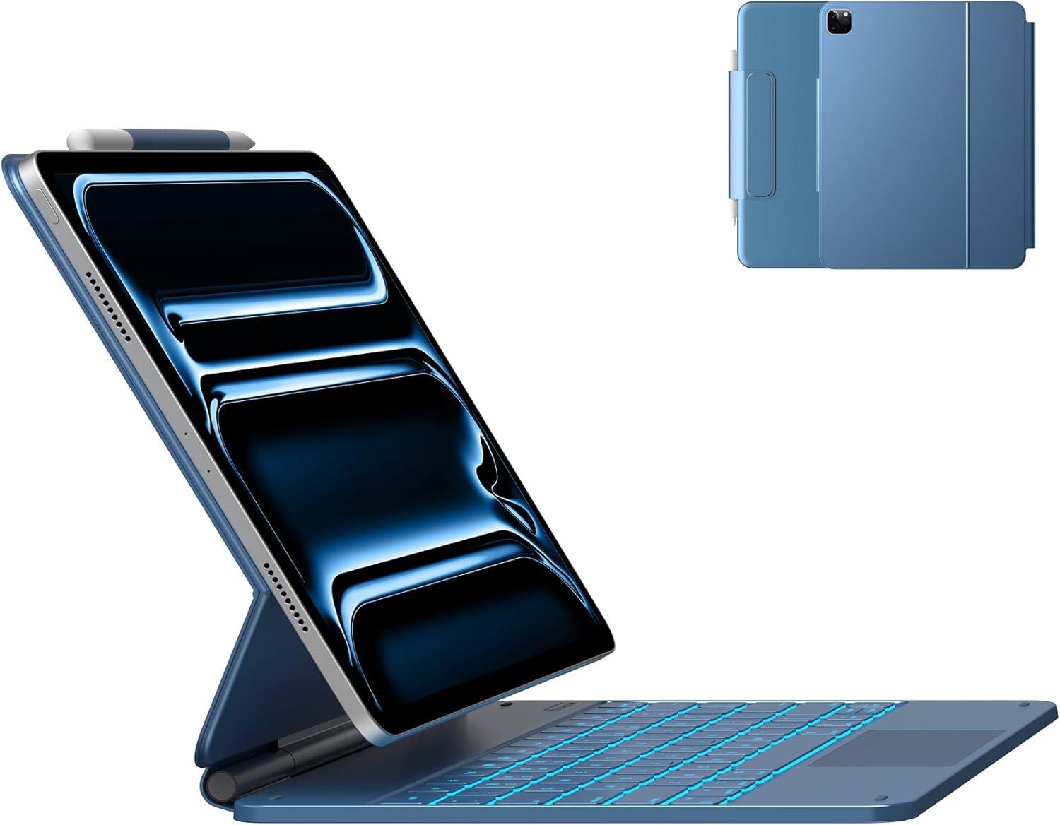 image:imagetypecase Edge Keyboard Case for iPad Air 11inchM4M3M2 202620252024 iPad Pro 11 4th3rd2nd1st Gen amp iPad Air 109 54th Gen MultiTouch Trackpad 11Color Backlight RaspberryPacific Blue