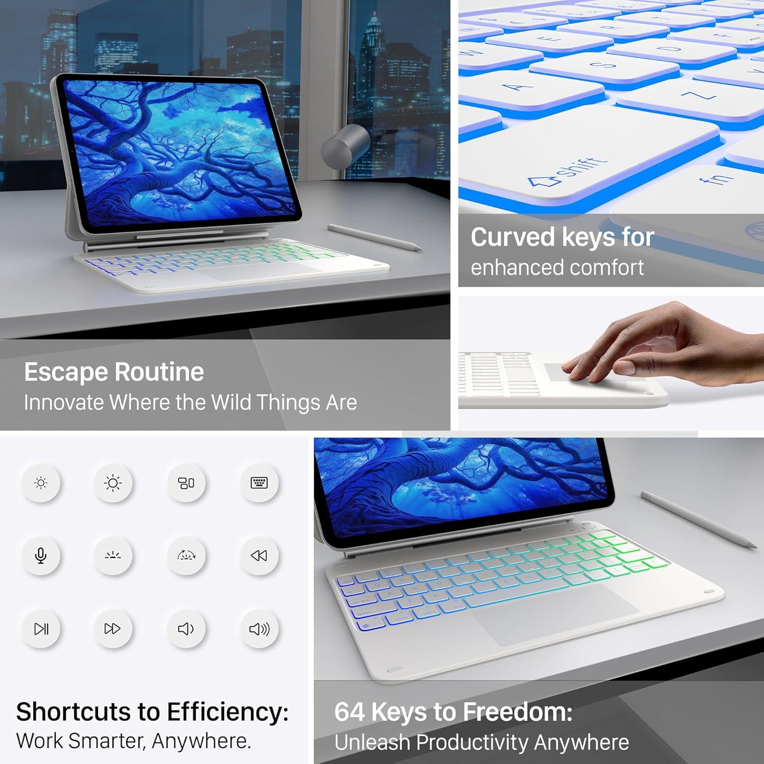 image:imagetypecase Edge Keyboard Case for iPad Air 11inchM4M3M2 202620252024 iPad Pro 11 4th3rd2nd1st Gen amp iPad Air 109 54th Gen MultiTouch Trackpad 11Color Backlight RaspberryWhite