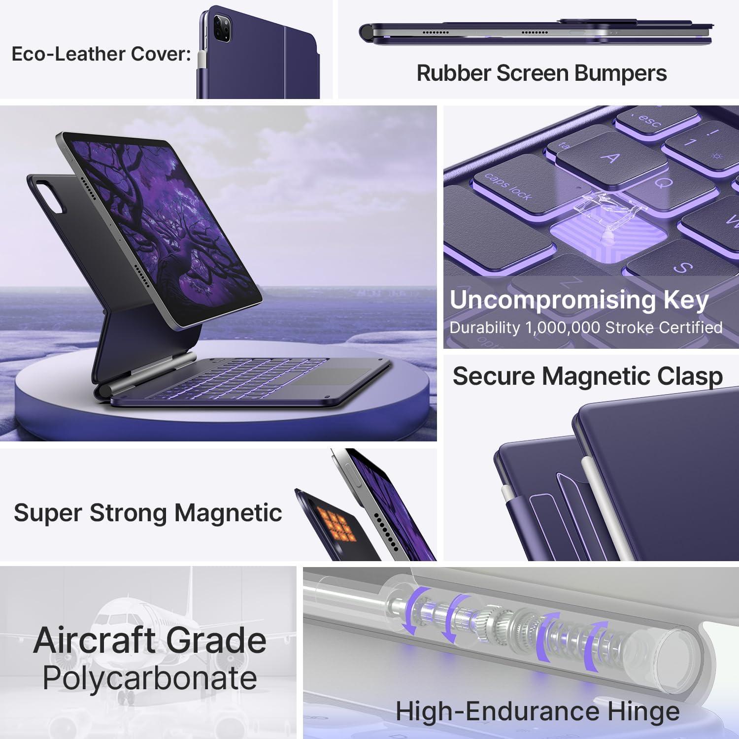 image:imagetypecase Edge Keyboard Case for iPad Air 11inchM4M3M2 202620252024 iPad Pro 11 4th3rd2nd1st Gen amp iPad Air 109 54th Gen MultiTouch Trackpad 11Color Backlight RaspberryMidnight Amethyst