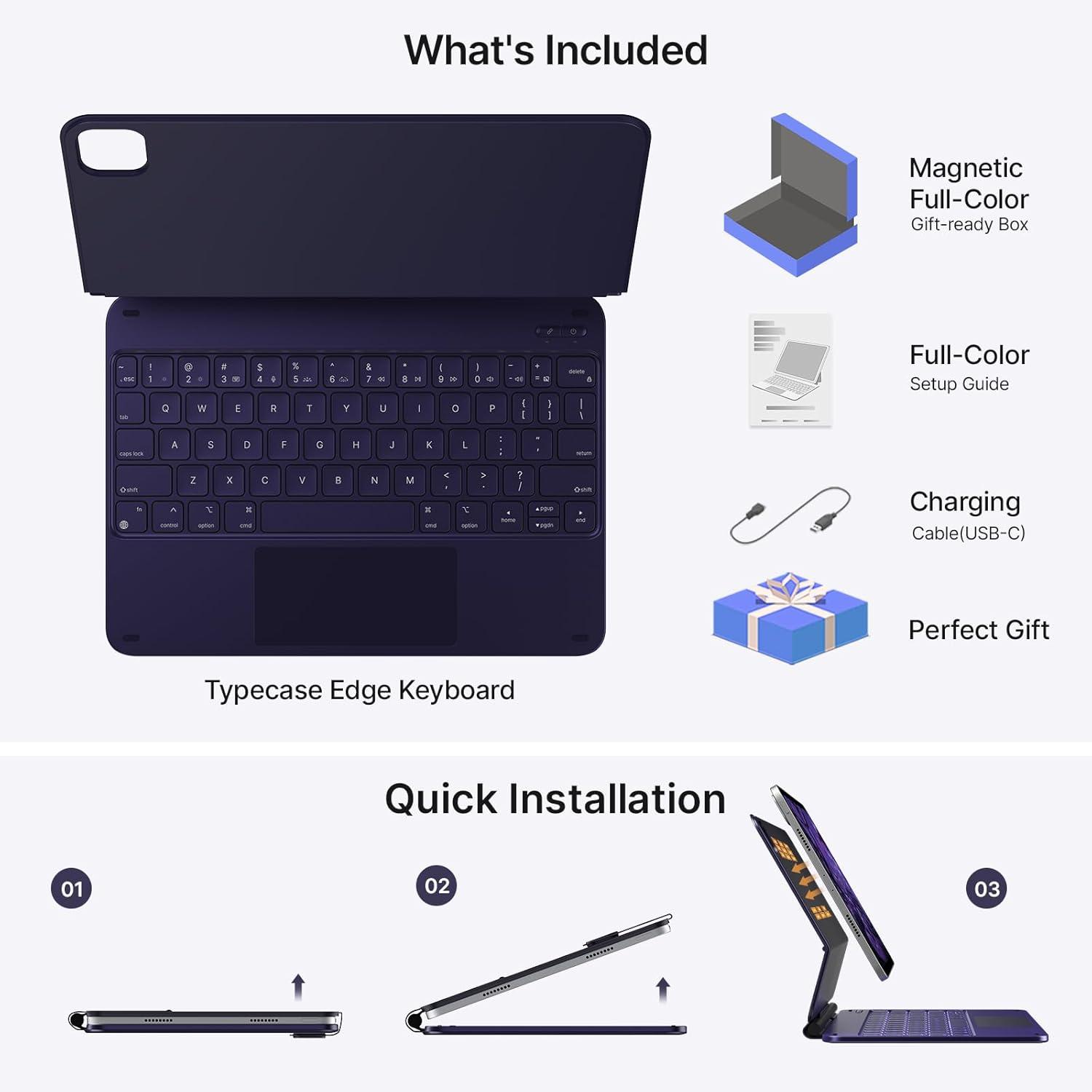 image:imagetypecase Edge Keyboard Case for iPad Air 11inchM4M3M2 202620252024 iPad Pro 11 4th3rd2nd1st Gen amp iPad Air 109 54th Gen MultiTouch Trackpad 11Color Backlight RaspberryMidnight Amethyst