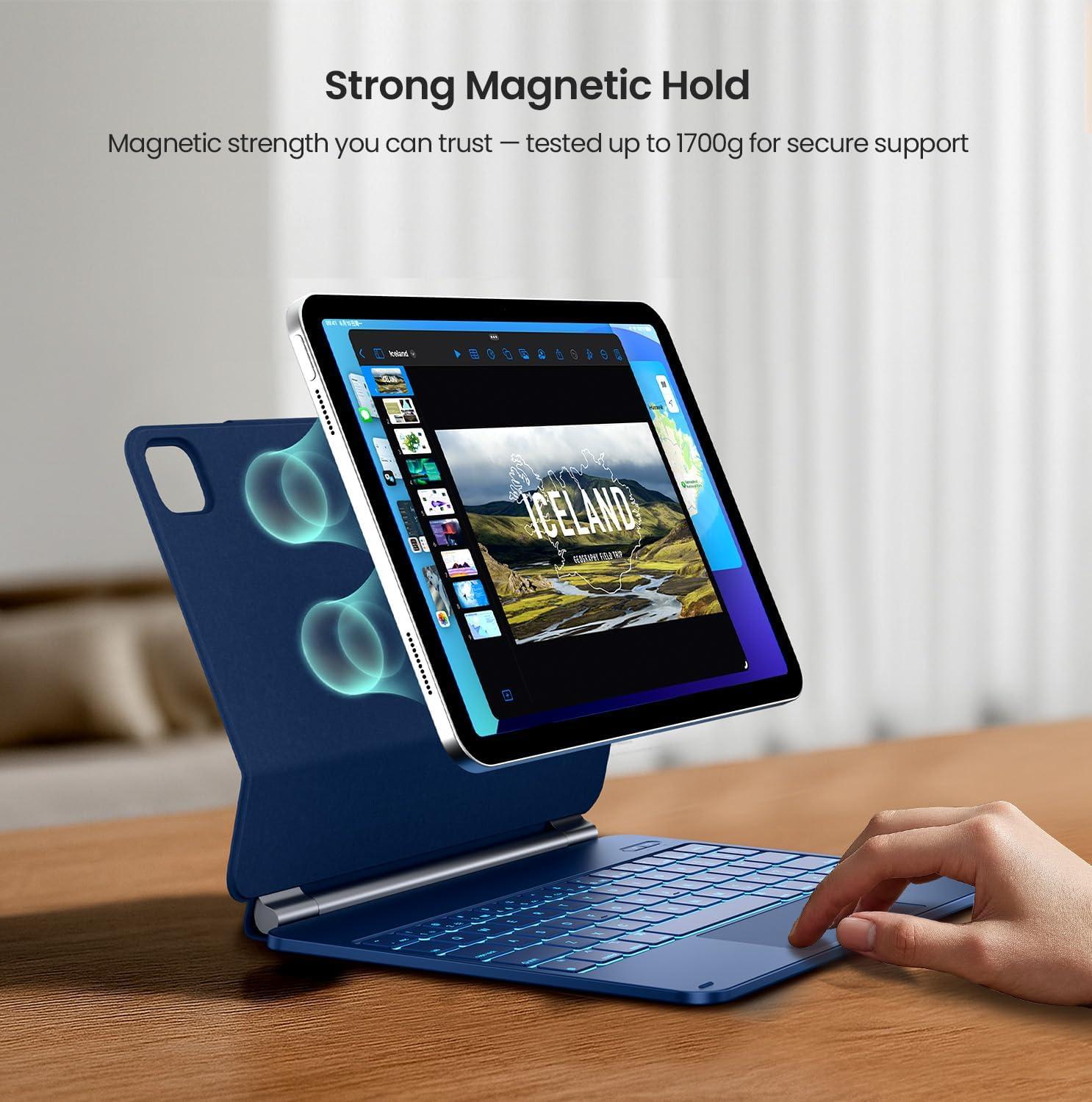 image:imagetypecase Edge Keyboard Case for iPad Air 11inchM4M3M2 202620252024 iPad Pro 11 4th3rd2nd1st Gen amp iPad Air 109 54th Gen MultiTouch Trackpad 11Color Backlight RaspberryPacific Blue
