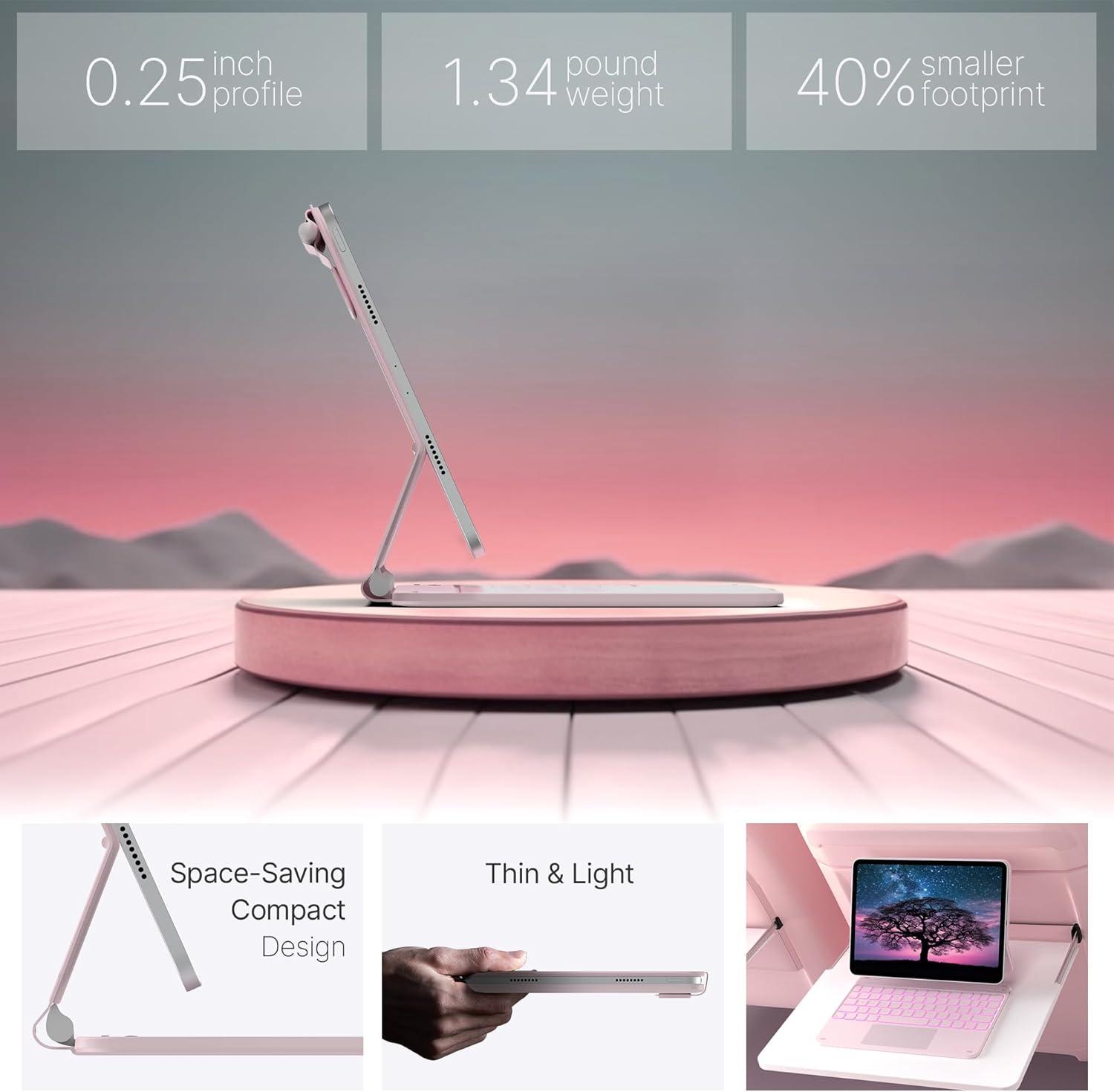 image:imagetypecase Edge Keyboard Case for iPad Air 11inchM4M3M2 202620252024 iPad Pro 11 4th3rd2nd1st Gen amp iPad Air 109 54th Gen MultiTouch Trackpad 11Color Backlight RaspberryPink