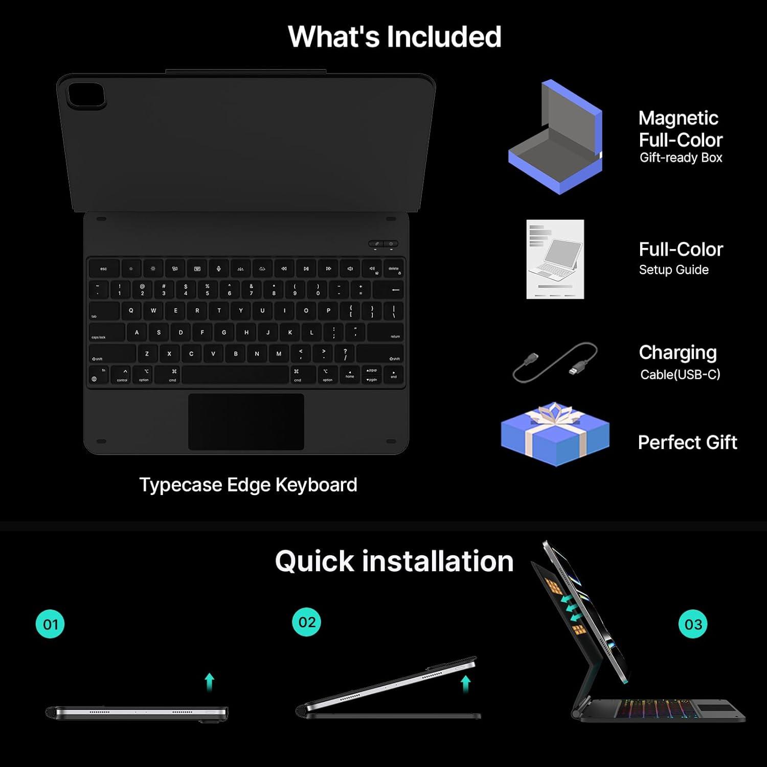 image:imagetypecase Edge Keyboard Case for iPad Air 11inchM4M3M2 202620252024 iPad Pro 11 4th3rd2nd1st Gen amp iPad Air 109 54th Gen MultiTouch Trackpad 11Color Backlight RaspberryBlack