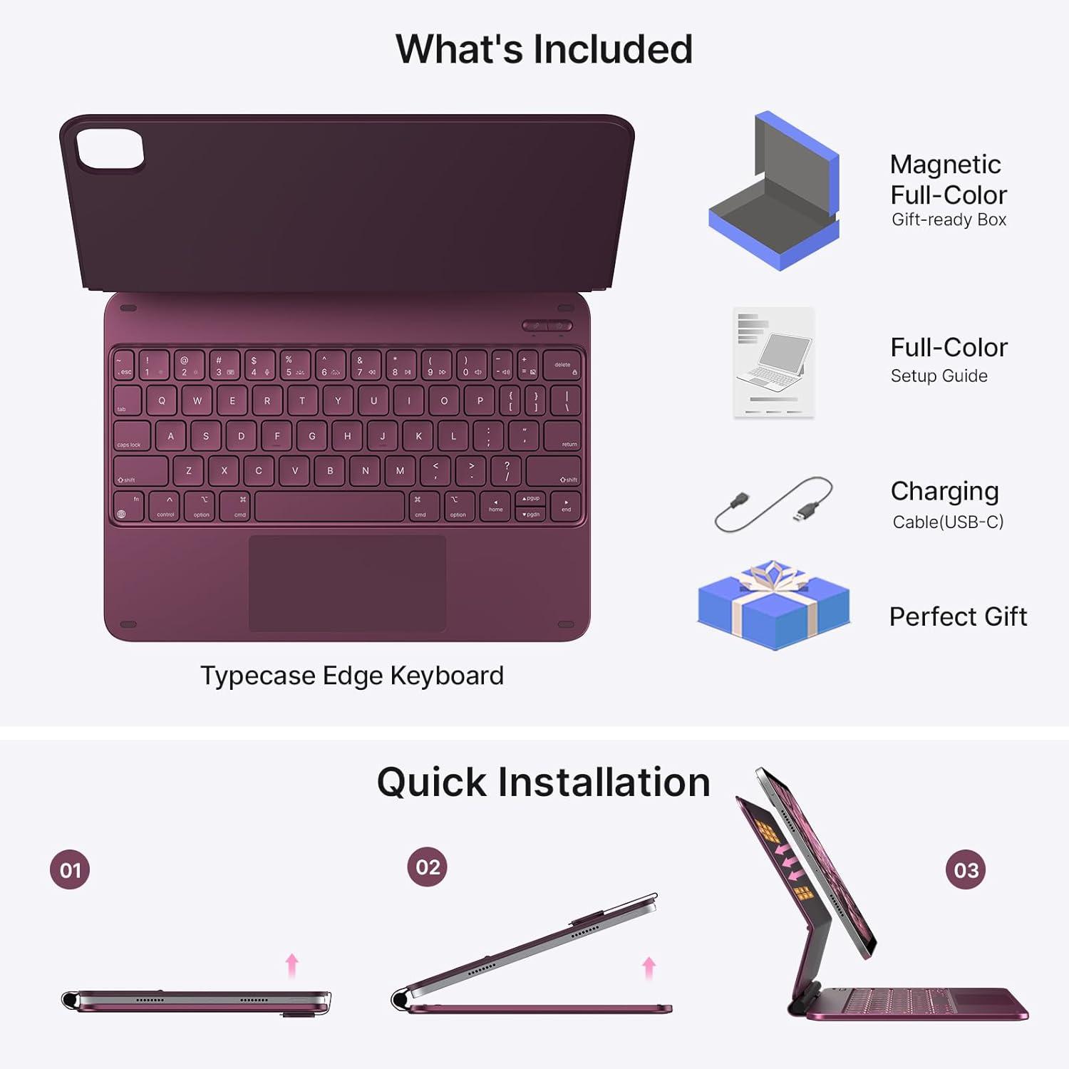image:imagetypecase Edge Keyboard Case for iPad Air 11inchM4M3M2 202620252024 iPad Pro 11 4th3rd2nd1st Gen amp iPad Air 109 54th Gen MultiTouch Trackpad 11Color Backlight RaspberryRaspberry