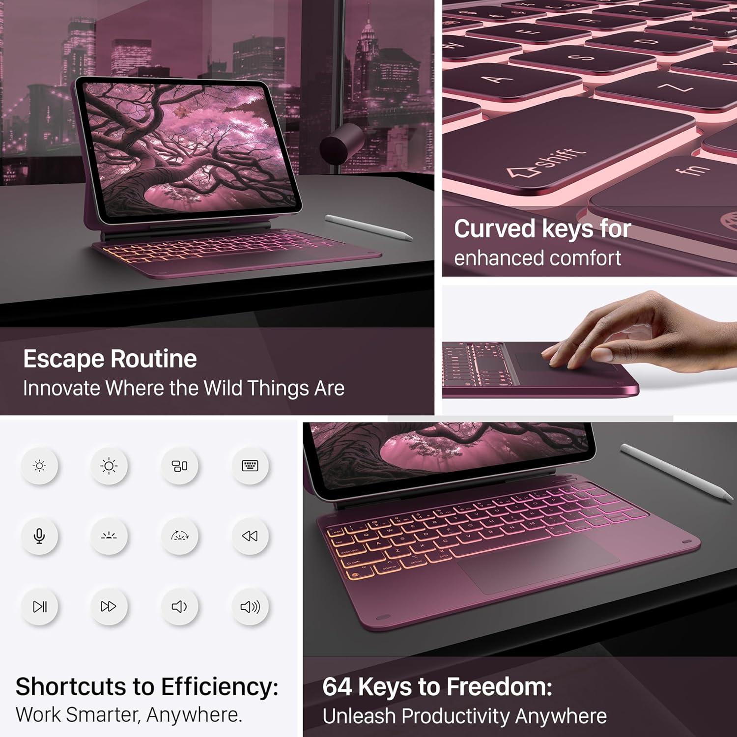 image:imagetypecase Edge Keyboard Case for iPad Air 11inchM4M3M2 202620252024 iPad Pro 11 4th3rd2nd1st Gen amp iPad Air 109 54th Gen MultiTouch Trackpad 11Color Backlight RaspberryRaspberry