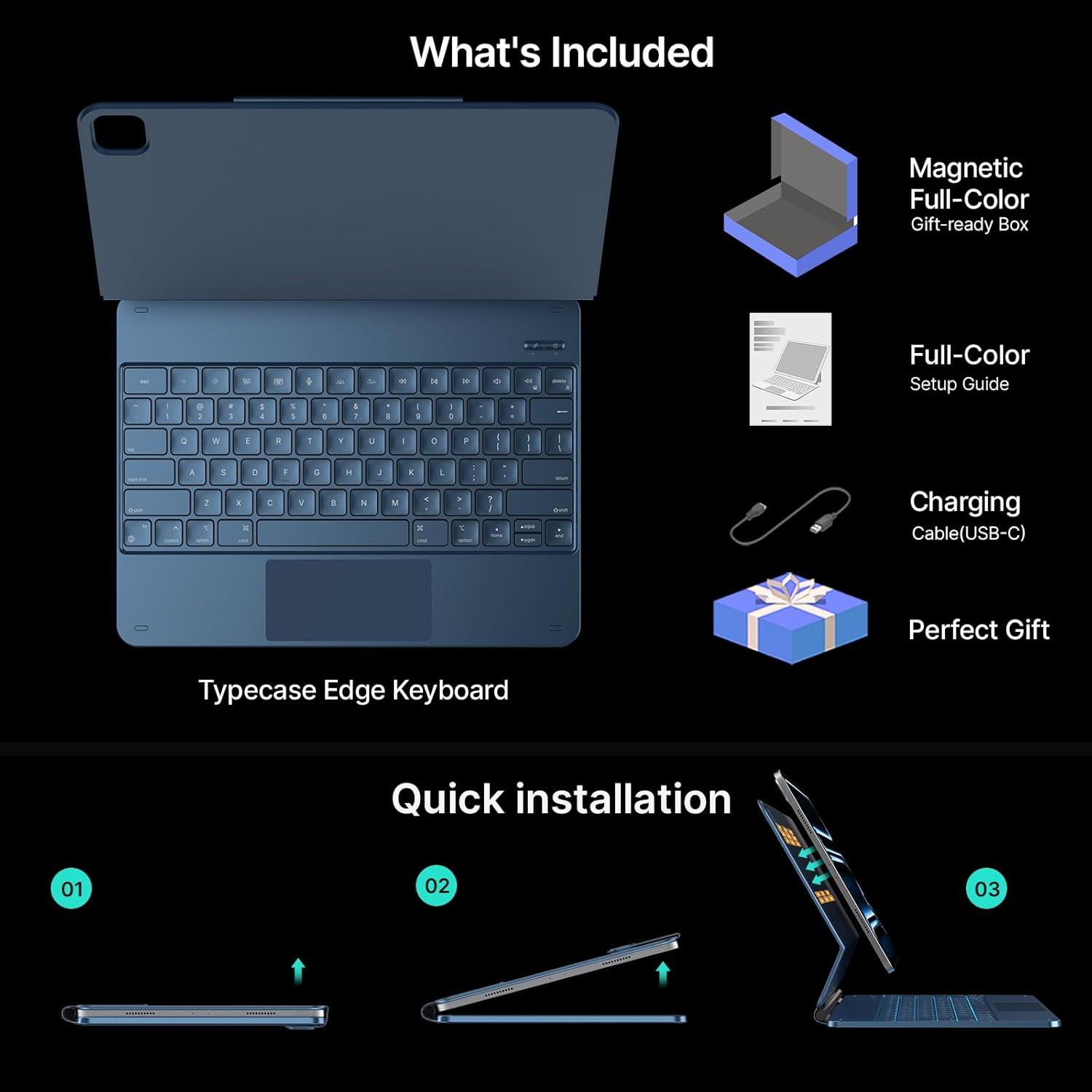 image:imagetypecase Edge Keyboard Case for iPad Air 11inchM4M3M2 202620252024 iPad Pro 11 4th3rd2nd1st Gen amp iPad Air 109 54th Gen MultiTouch Trackpad 11Color Backlight RaspberryPacific Blue