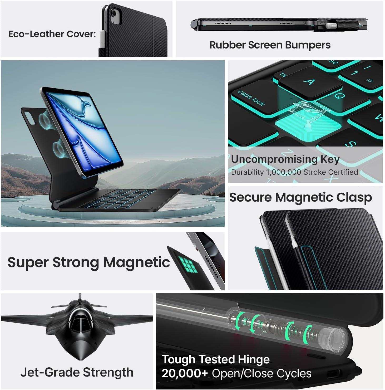 image:imagetypecase Edge Keyboard Case for iPad Air 11inchM4M3M2 202620252024 iPad Pro 11 4th3rd2nd1st Gen amp iPad Air 109 54th Gen MultiTouch Trackpad 11Color Backlight RaspberryCarbon Fiber