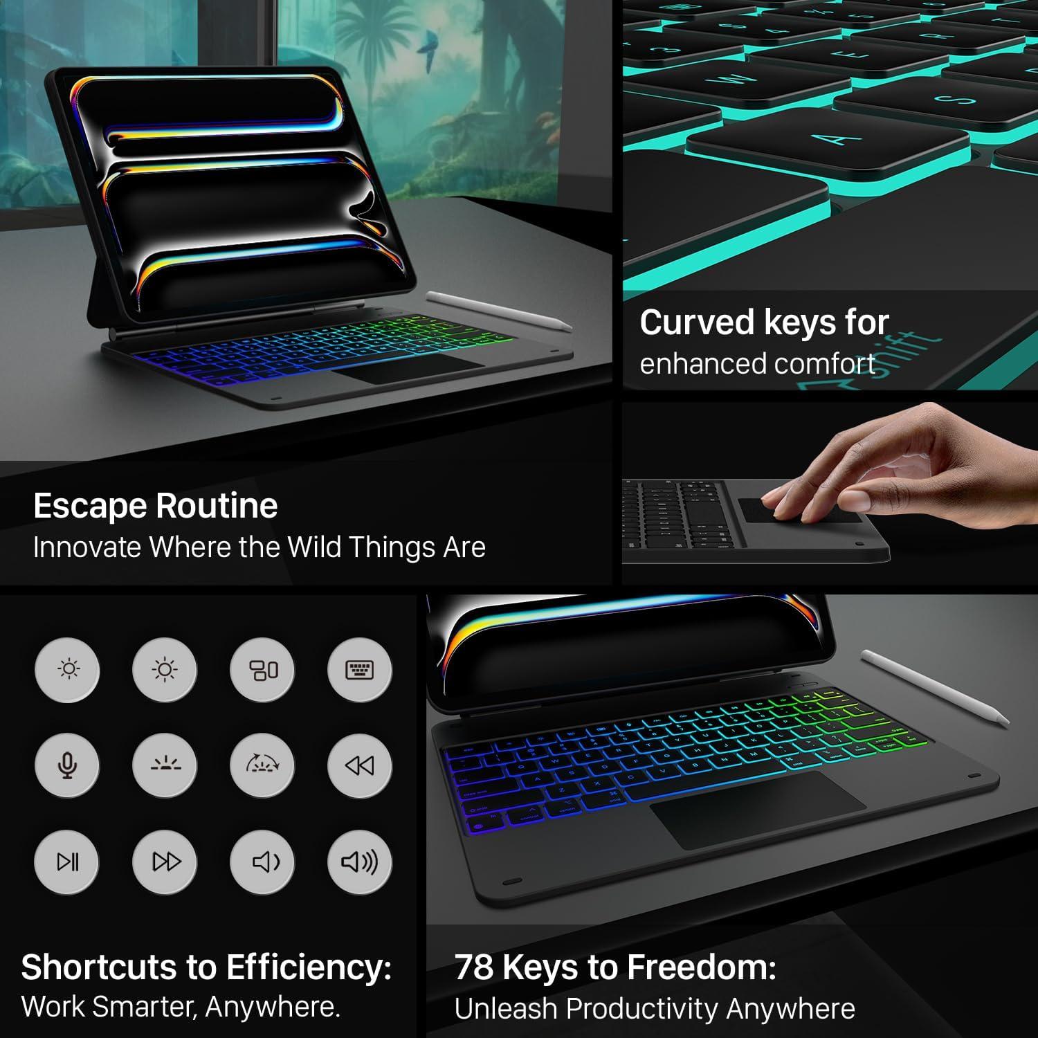 image:imagetypecase Edge Keyboard Case for iPad Air 11inchM4M3M2 202620252024 iPad Pro 11 4th3rd2nd1st Gen amp iPad Air 109 54th Gen MultiTouch Trackpad 11Color Backlight RaspberryBlack