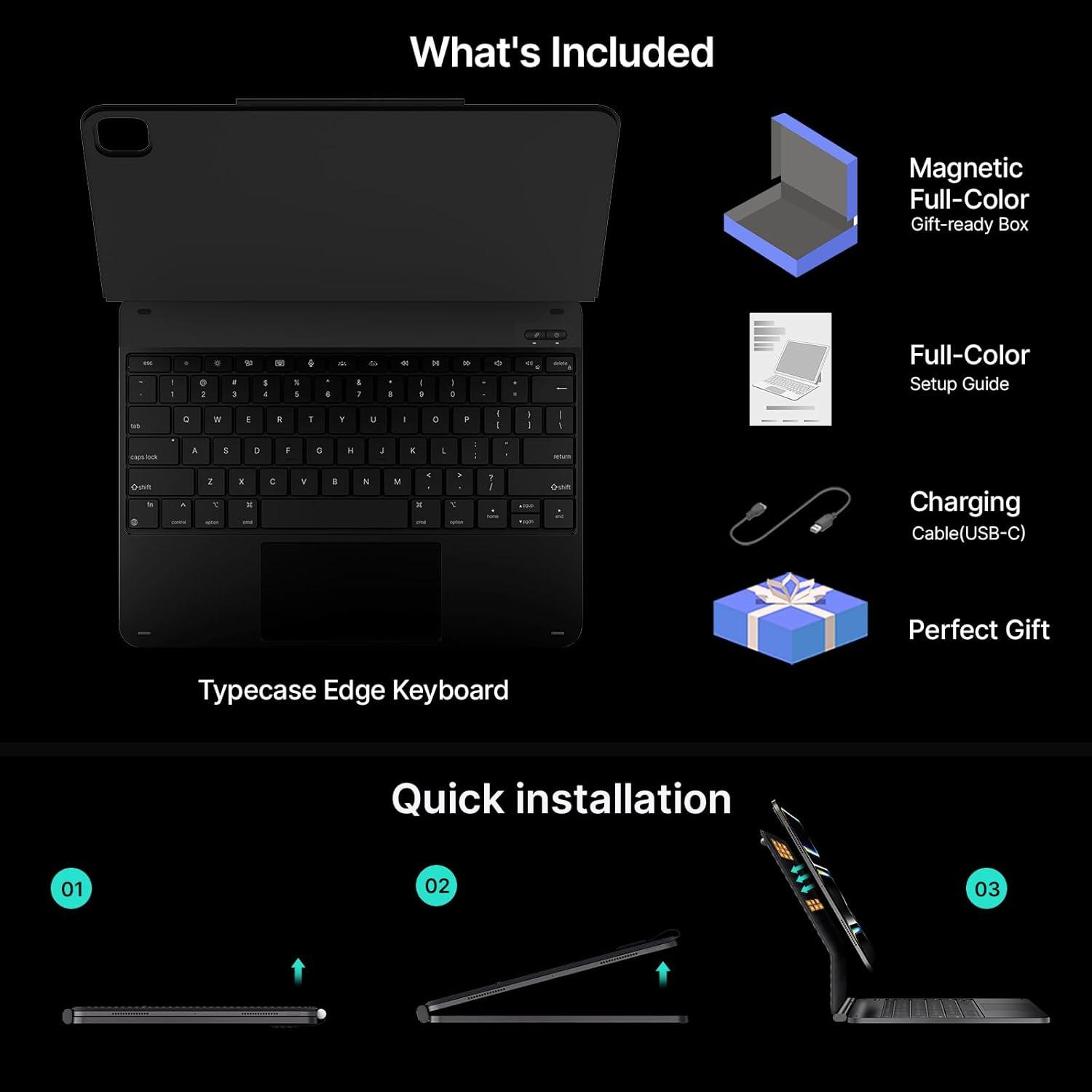 image:imagetypecase Edge Keyboard Case for iPad Air 11inchM4M3M2 202620252024 iPad Pro 11 4th3rd2nd1st Gen amp iPad Air 109 54th Gen MultiTouch Trackpad 11Color Backlight RaspberryCarbon Fiber