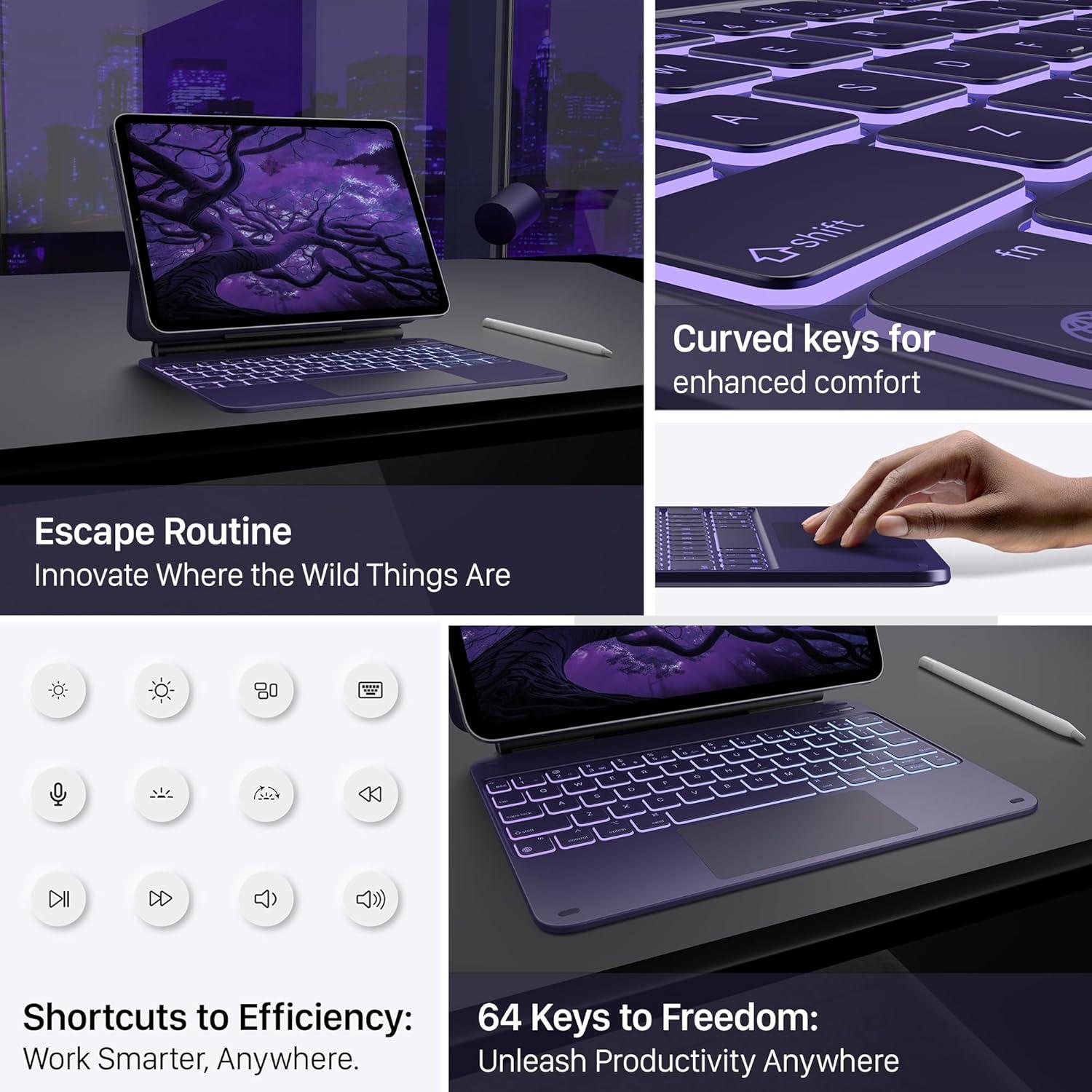 image:imagetypecase Edge Keyboard Case for iPad Air 11inchM4M3M2 202620252024 iPad Pro 11 4th3rd2nd1st Gen amp iPad Air 109 54th Gen MultiTouch Trackpad 11Color Backlight RaspberryMidnight Amethyst