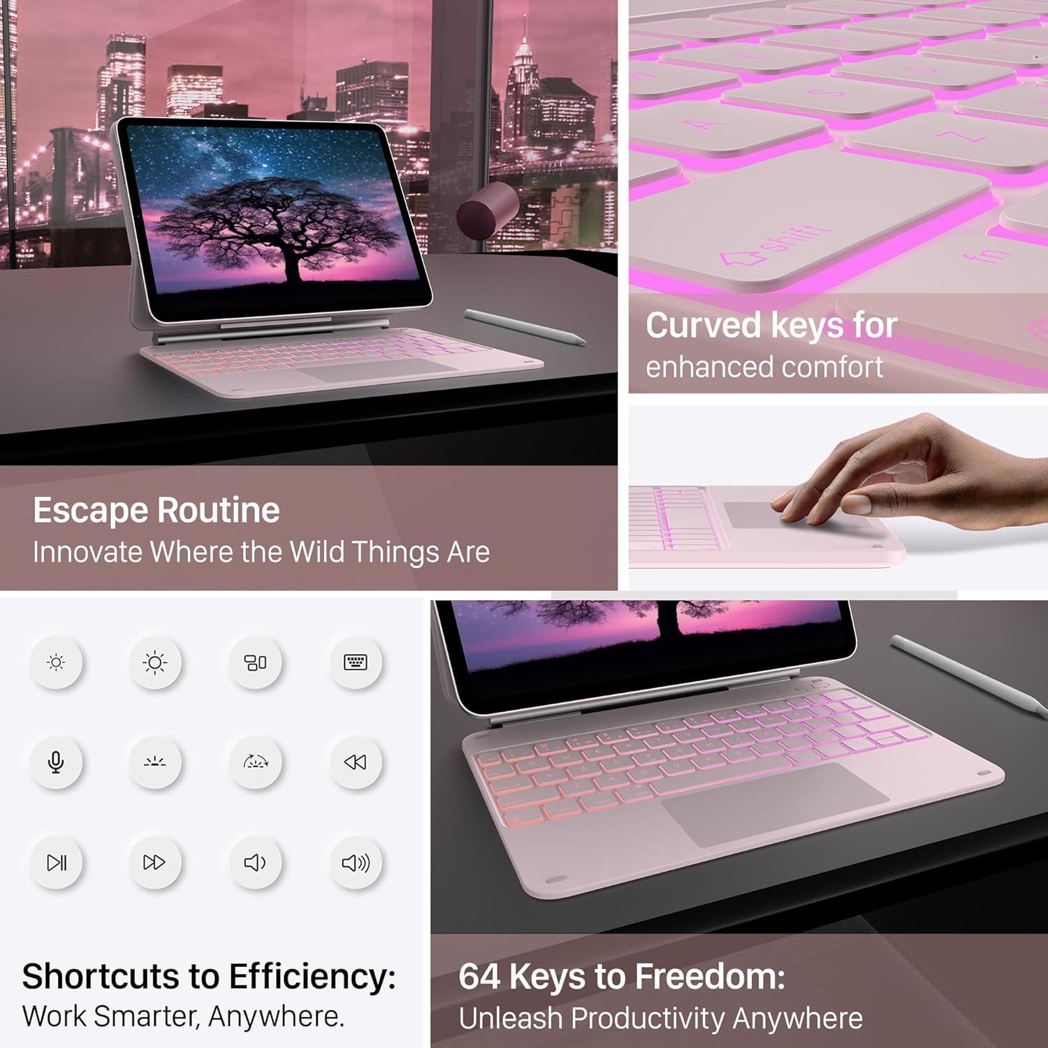 image:imagetypecase Edge Keyboard Case for iPad Air 11inchM4M3M2 202620252024 iPad Pro 11 4th3rd2nd1st Gen amp iPad Air 109 54th Gen MultiTouch Trackpad 11Color Backlight RaspberryPink