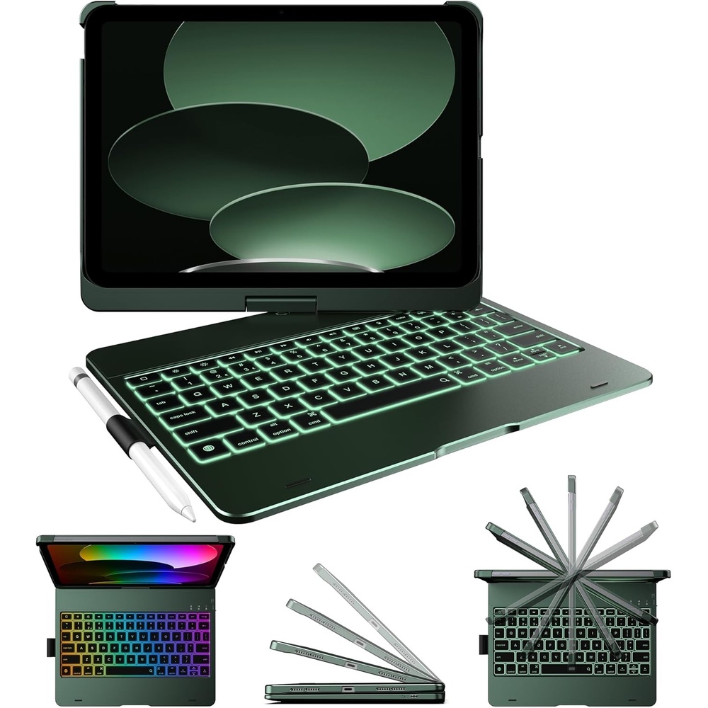 image:imagetypecase Flexbook Keyboard Case for iPad 11th A16 2025 and iPad 10th Gen 109 2022  No Trackpad 11Color Backlight 360 Rotatable 7 Use Modes Thin amp Lightweight  Light PinkMidnight Green