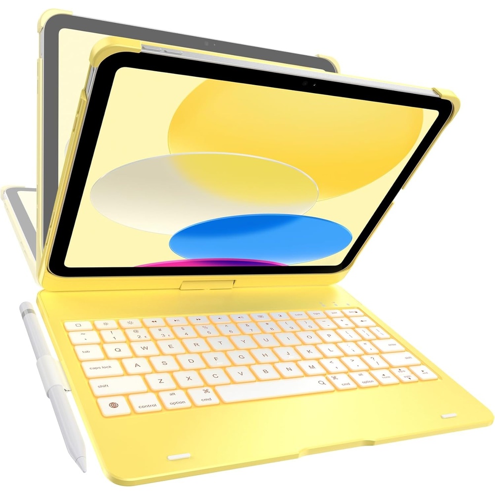 image:imagetypecase Flexbook Keyboard Case for iPad 11th A16 2025 and iPad 10th Gen 109 2022  No Trackpad 11Color Backlight 360 Rotatable 7 Use Modes Thin amp Lightweight  Light PinkYellow