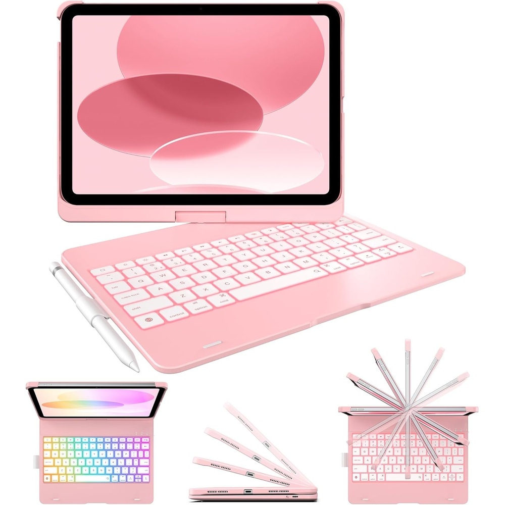 image:imagetypecase Flexbook Keyboard Case for iPad 11th A16 2025 and iPad 10th Gen 109 2022  No Trackpad 11Color Backlight 360 Rotatable 7 Use Modes Thin amp Lightweight  Light PinkLight Pink