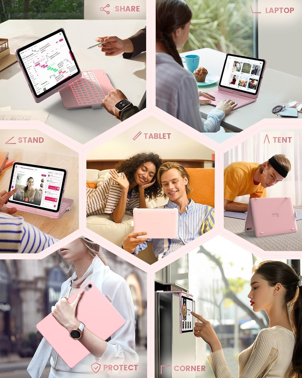 image:imagetypecase Flexbook Keyboard Case for iPad 11th A16 2025 and iPad 10th Gen 109 2022  No Trackpad 11Color Backlight 360 Rotatable 7 Use Modes Thin amp Lightweight  Light PinkLight Pink