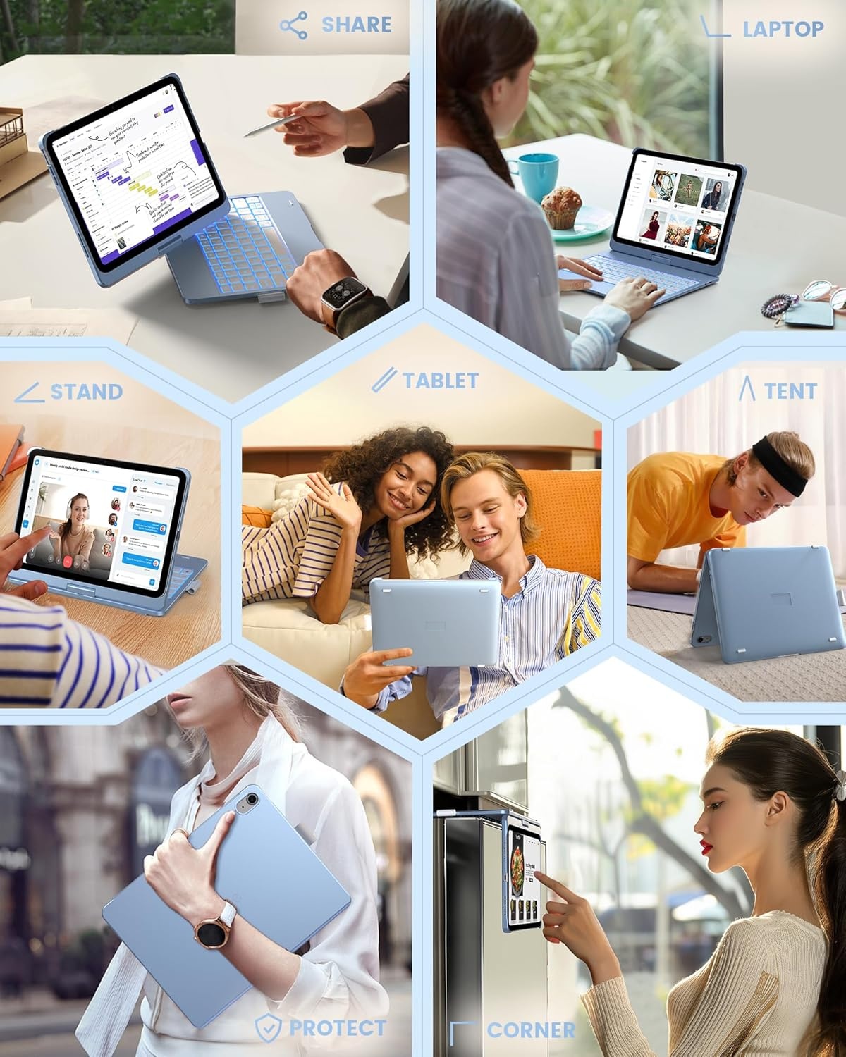 image:imagetypecase Flexbook Keyboard Case for iPad 11th A16 2025 and iPad 10th Gen 109 2022  No Trackpad 11Color Backlight 360 Rotatable 7 Use Modes Thin amp Lightweight  Light PinkSky Blue