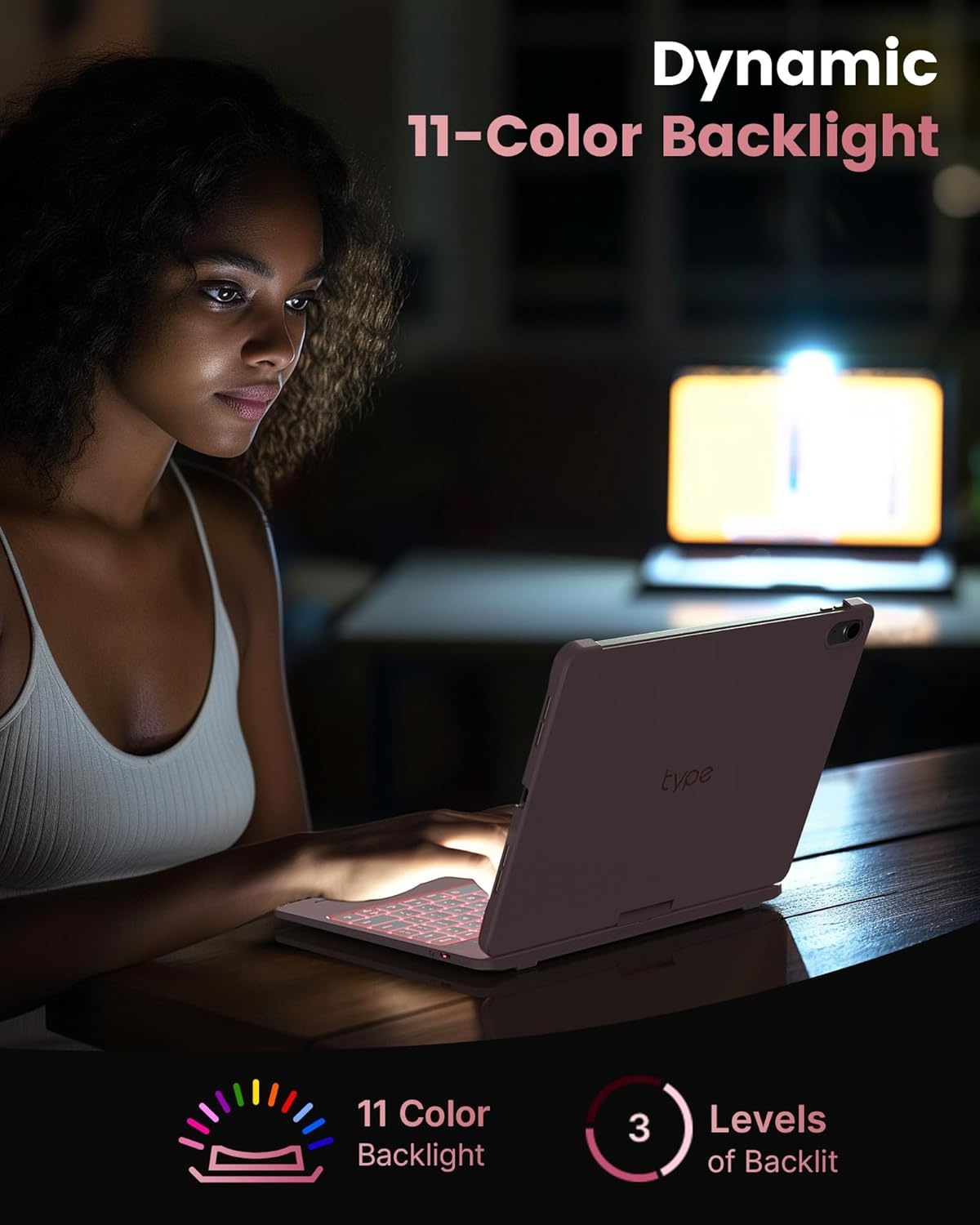 image:imagetypecase Flexbook Keyboard Case for iPad 11th A16 2025 and iPad 10th Gen 109 2022  No Trackpad 11Color Backlight 360 Rotatable 7 Use Modes Thin amp Lightweight  Light PinkLight Pink