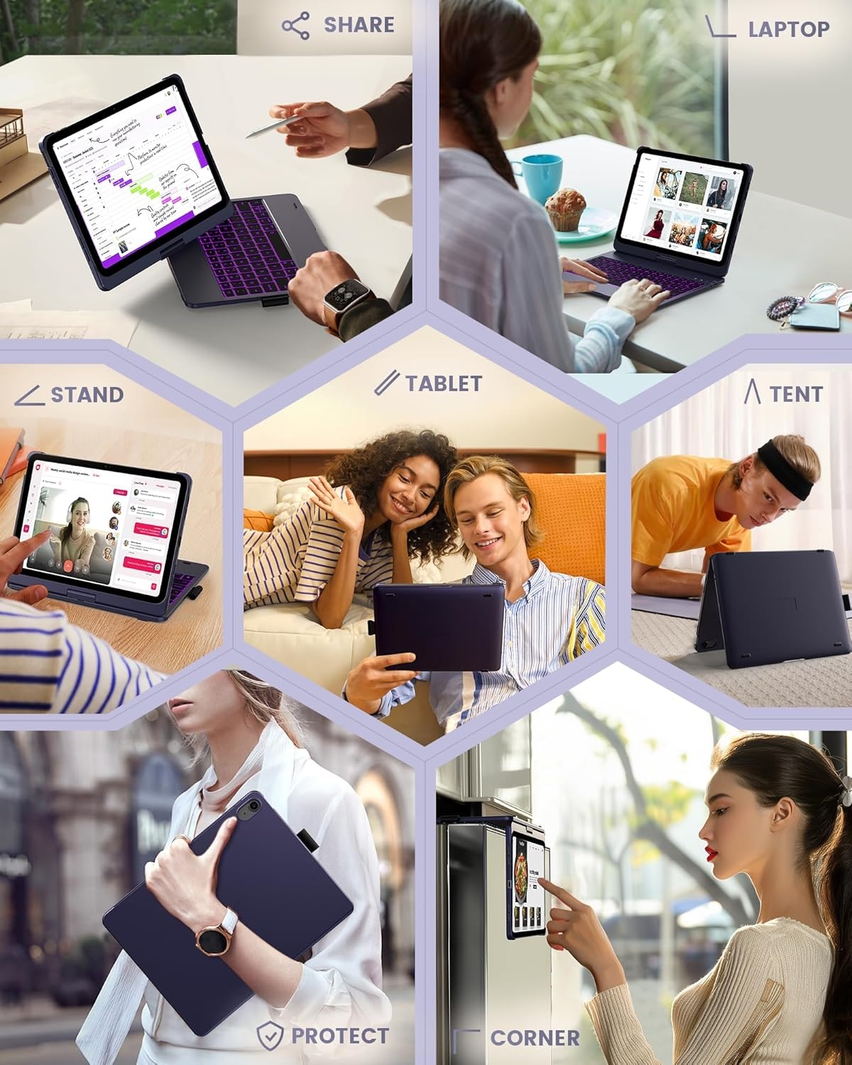 image:imagetypecase Flexbook Keyboard Case for iPad 11th A16 2025 and iPad 10th Gen 109 2022  No Trackpad 11Color Backlight 360 Rotatable 7 Use Modes Thin amp Lightweight  Light PinkMidnight Amethyst